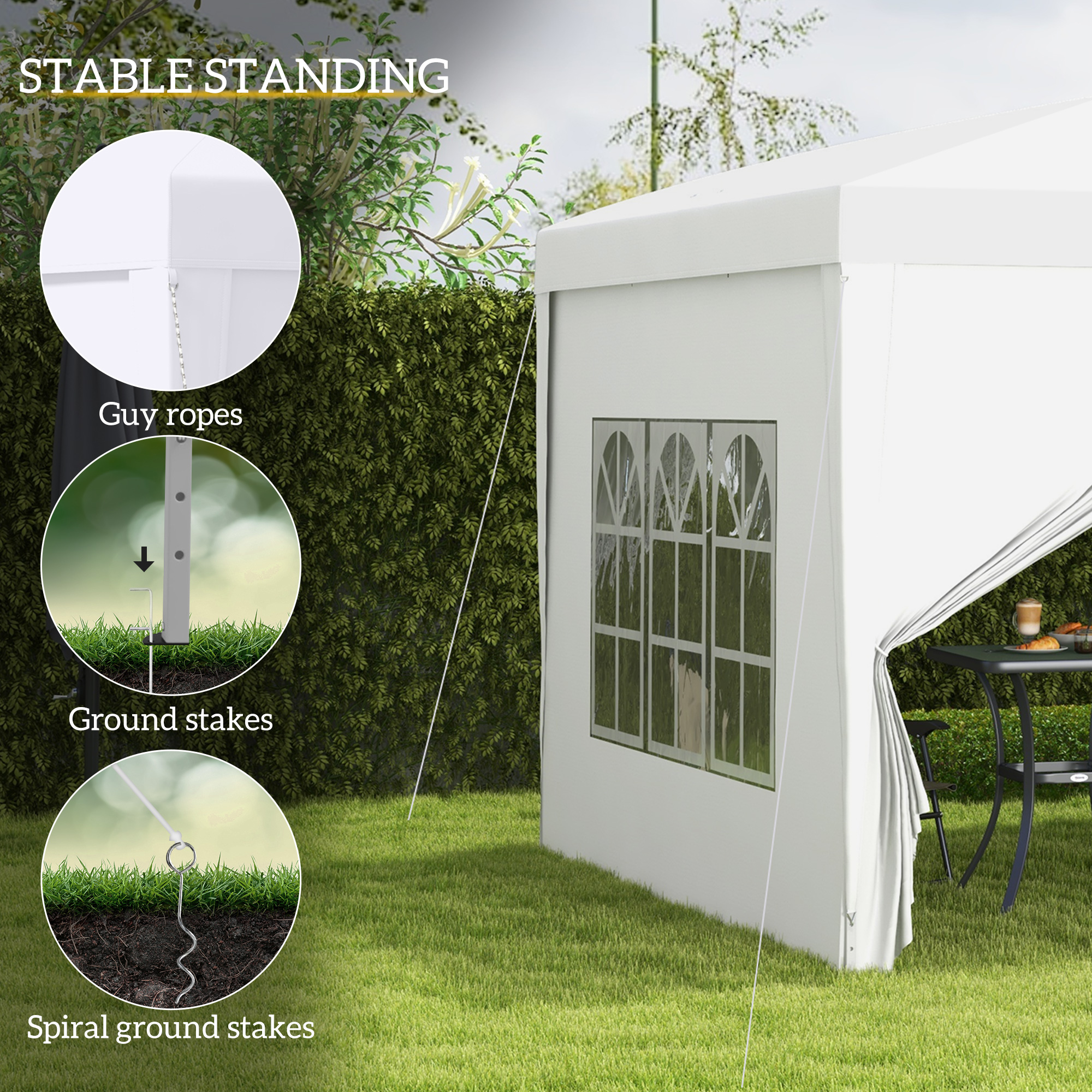 Outsunny Paviljoen, Partytent, 4 afneembare zijwanden, 2 ramen, metalen frame, 2,95 x 2,95 m, Wit
