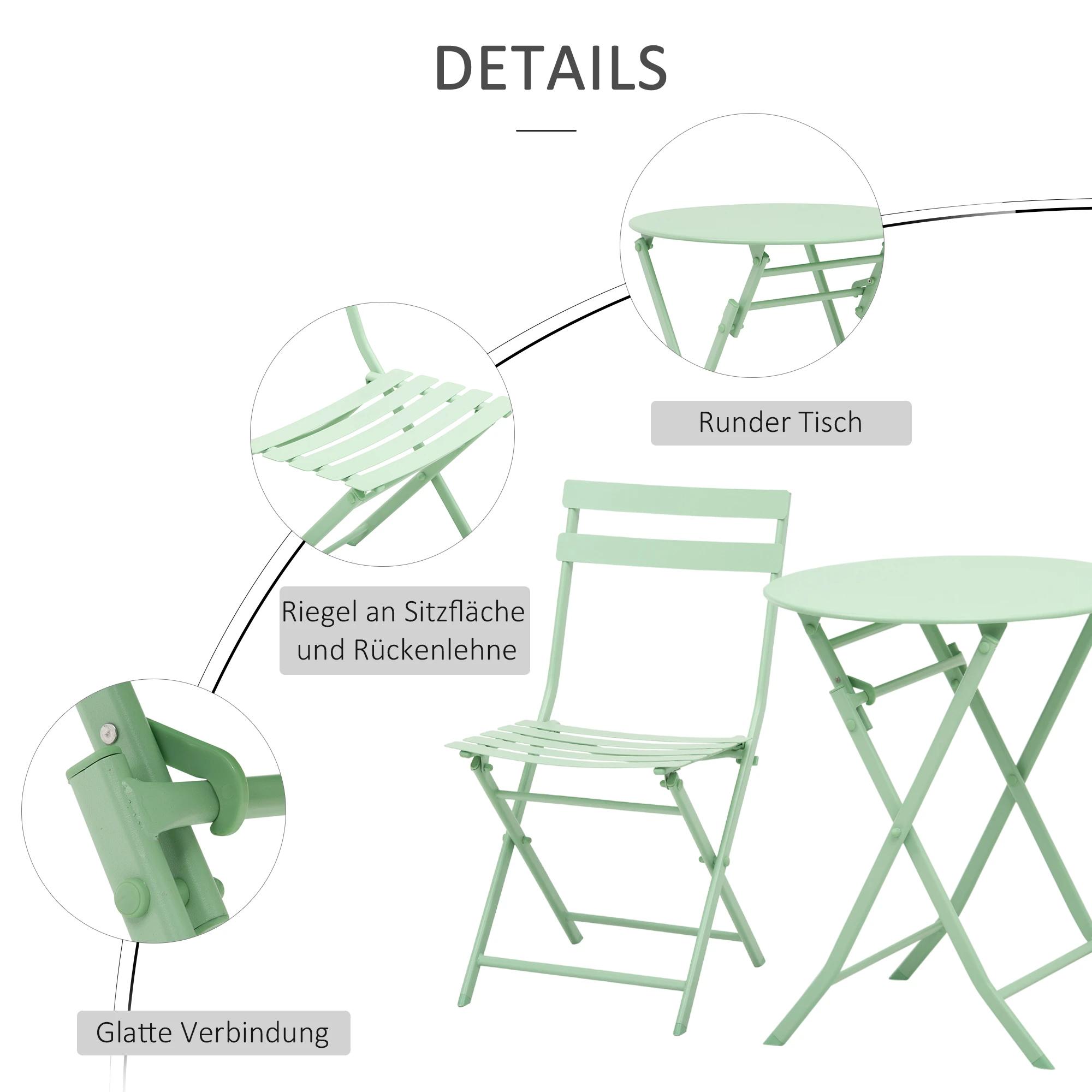 Tuinset metalen meubelset 3-delig. Bistrotafel met 2 stoelen groen