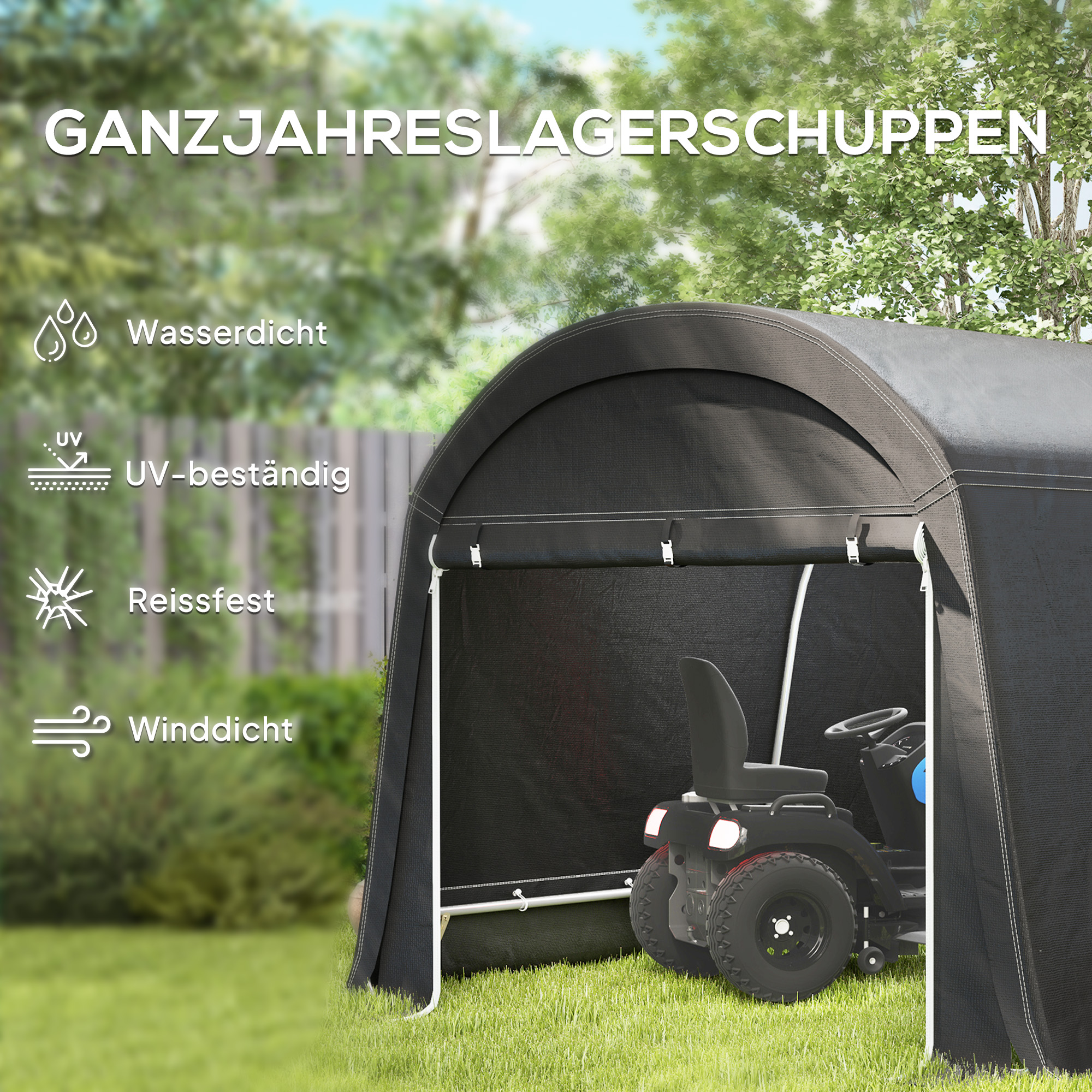 Outsunny Tuinschuur met Kunststof Zeil, Gereedschapstent, Opzetbare Garage, 300B x 600D x 230H cm, Donkergrijs