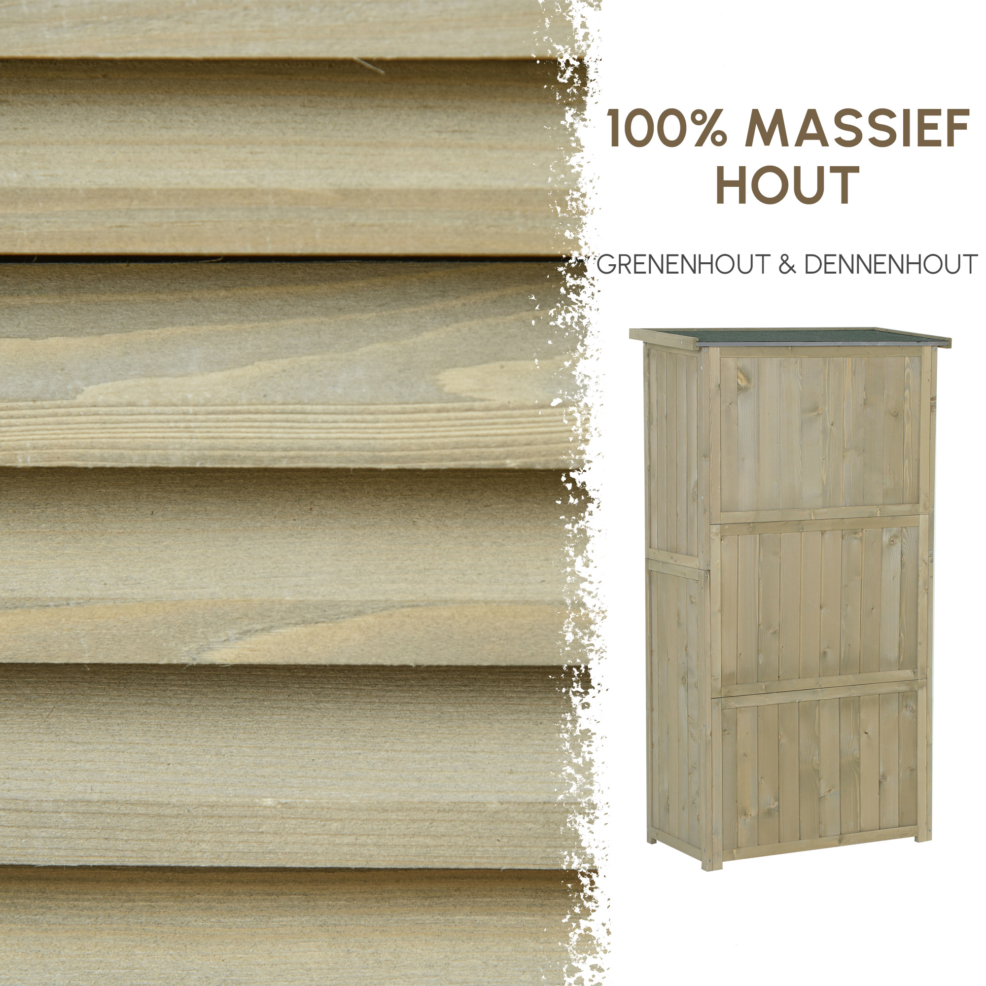 Outsunny Gereedschapsschuur 4 vakken Gereedschapsschuur Gereedschapskast schuur naturel / grijs