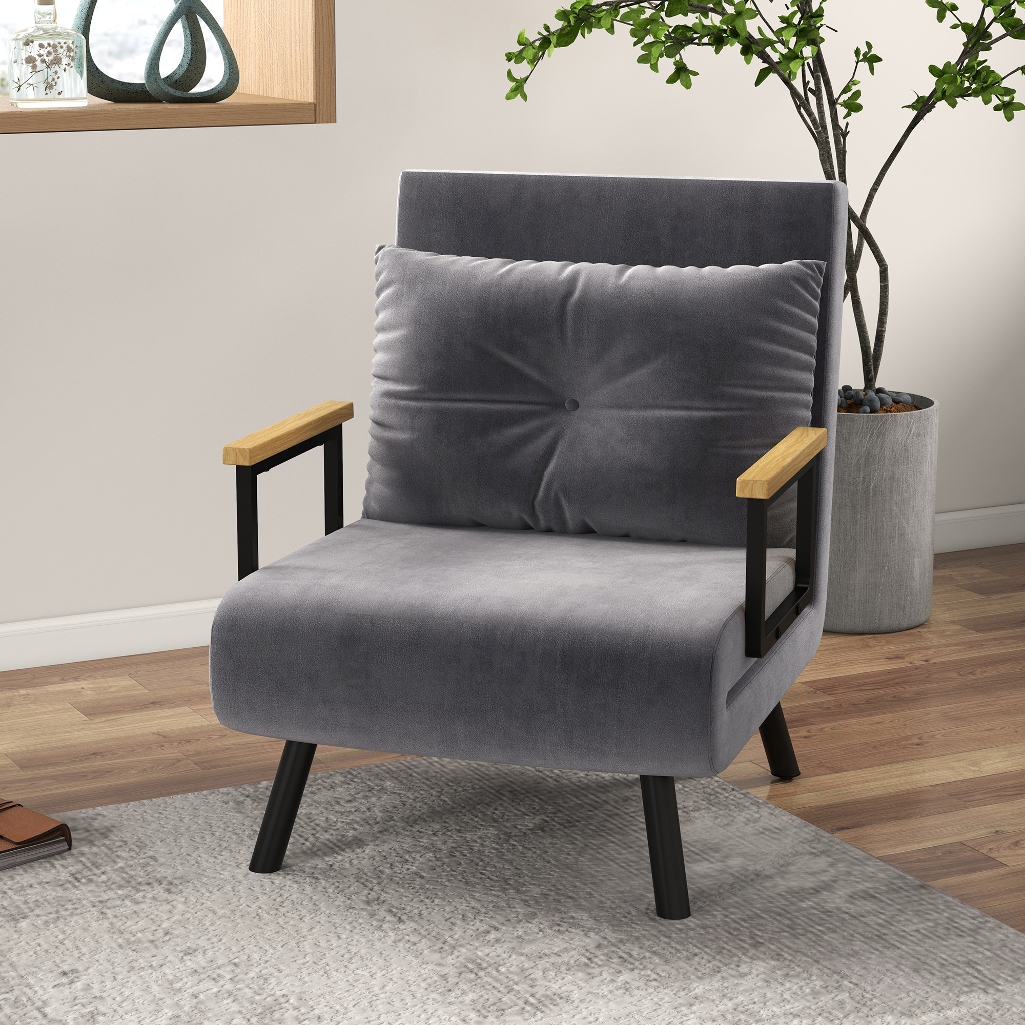 HOMCOM Lounge stoel in Scandinavisch design, ligstoel, leesstoel. Inclusief kussen met knoopsluiting, Donkergrijs