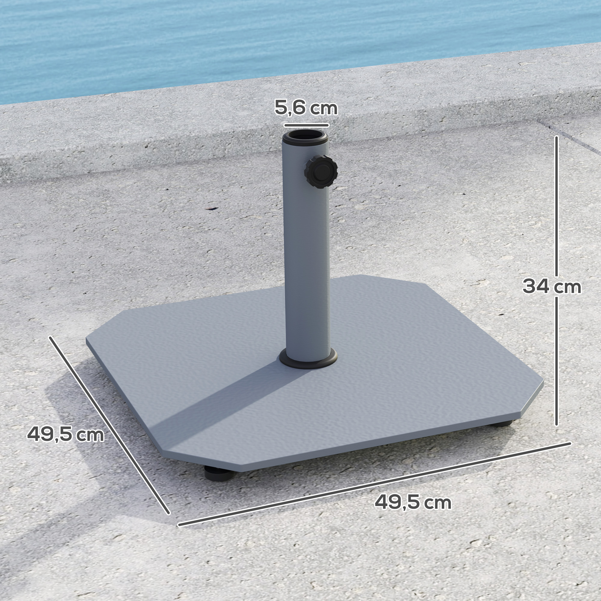 Outsunny Metalen parasolvoet 18,5 kg met wielen, vierkante parasolhouder voor parasols 32/38/48mm