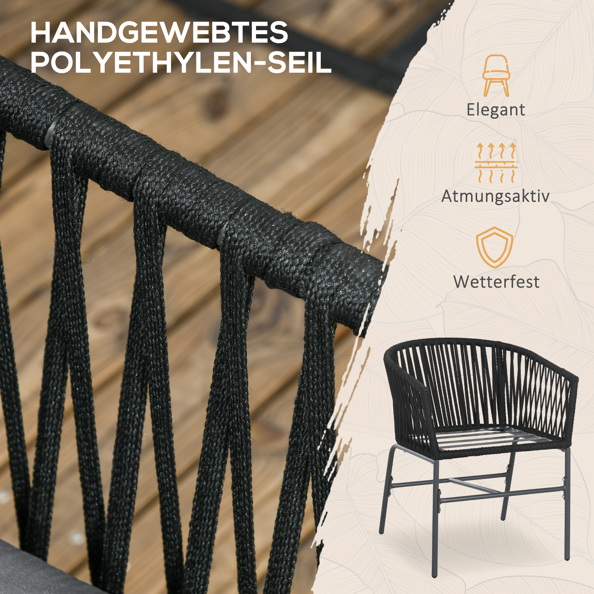 Outsunny Set van 2 Buitenkrukken, Boho-Design, Zit- en Rugkussens, Comfortabele Zitting, Metalen Frame, Donkergrijs