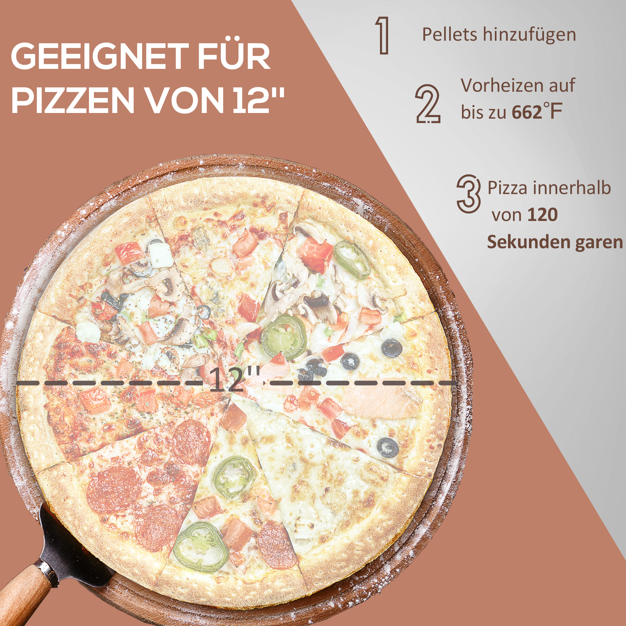 Outsunny Pizzaoven Pizza Houtoven, 1 Pizzaschep, 1 Pizzasteen, 81 x 40 x 72 cm, Zwart + Natuur