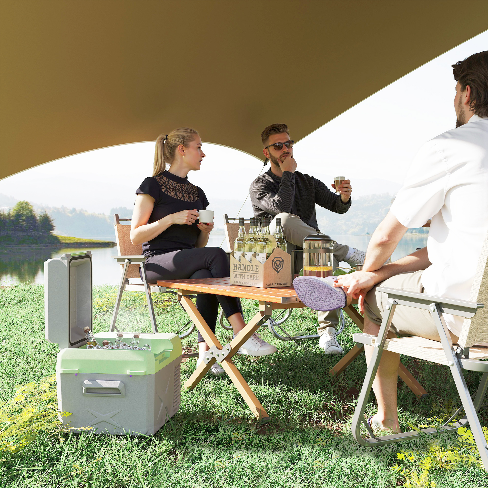 Outsunny 12 Liter Compressor Koelbox Elektrische Koelbox met Anschluss Koel- en Vriesfunctie Grijs+Groen