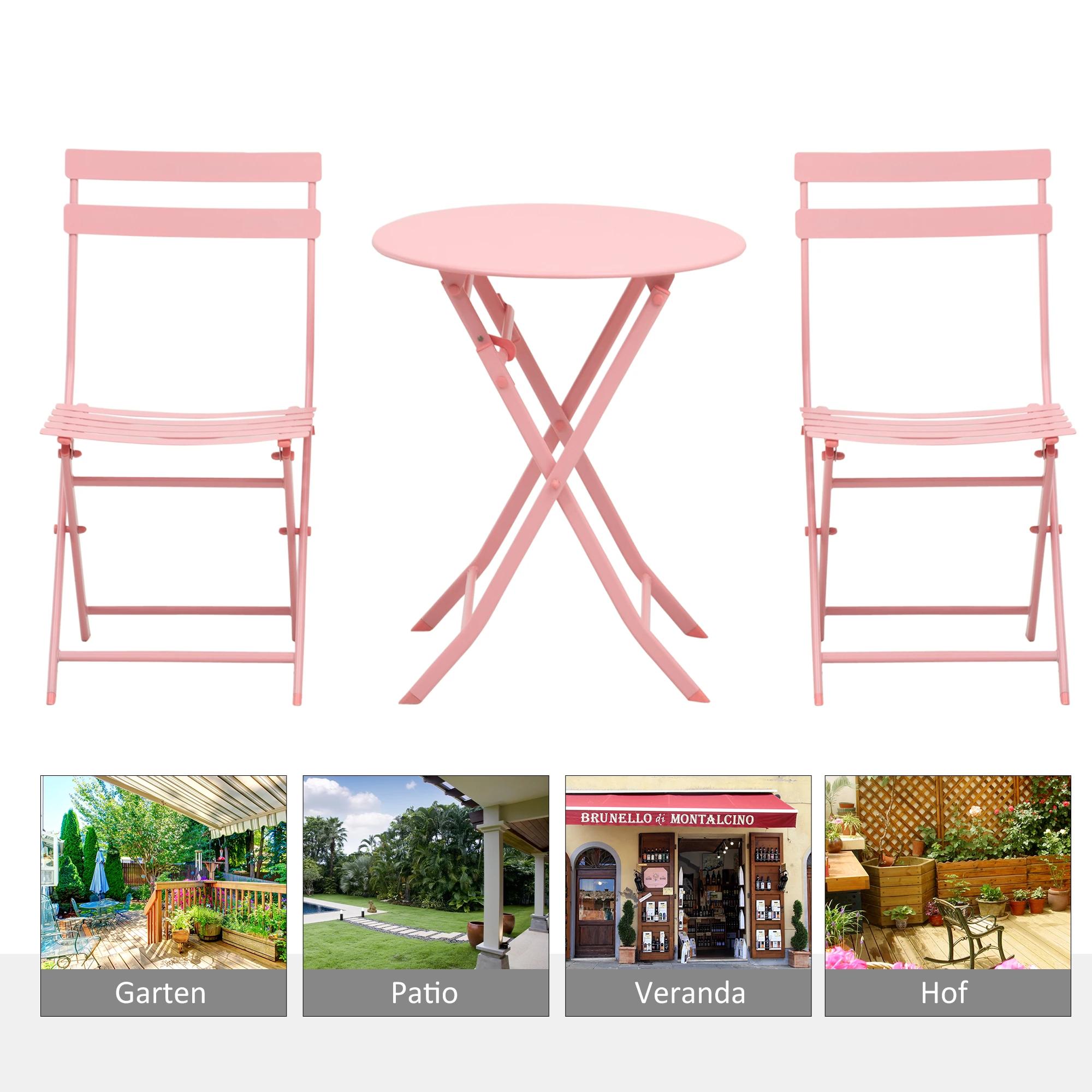 Tuinset metalen meubelset 3-delig. Bistrotafel met 2 stoelen roze