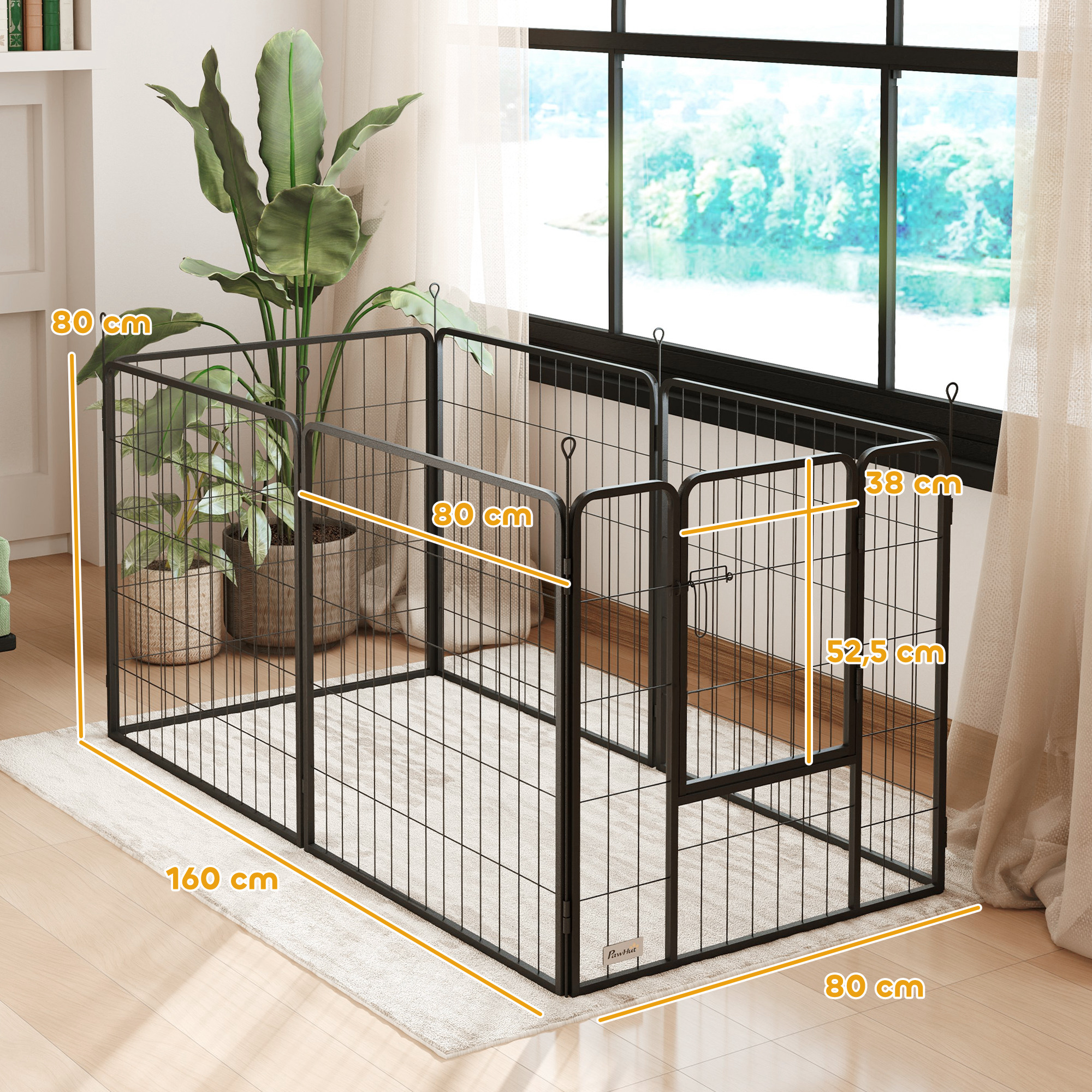 PawHut Hondenomheining, Huisdierengehege, 6 Panelen, Staal, Opvouwbaar, Zwart