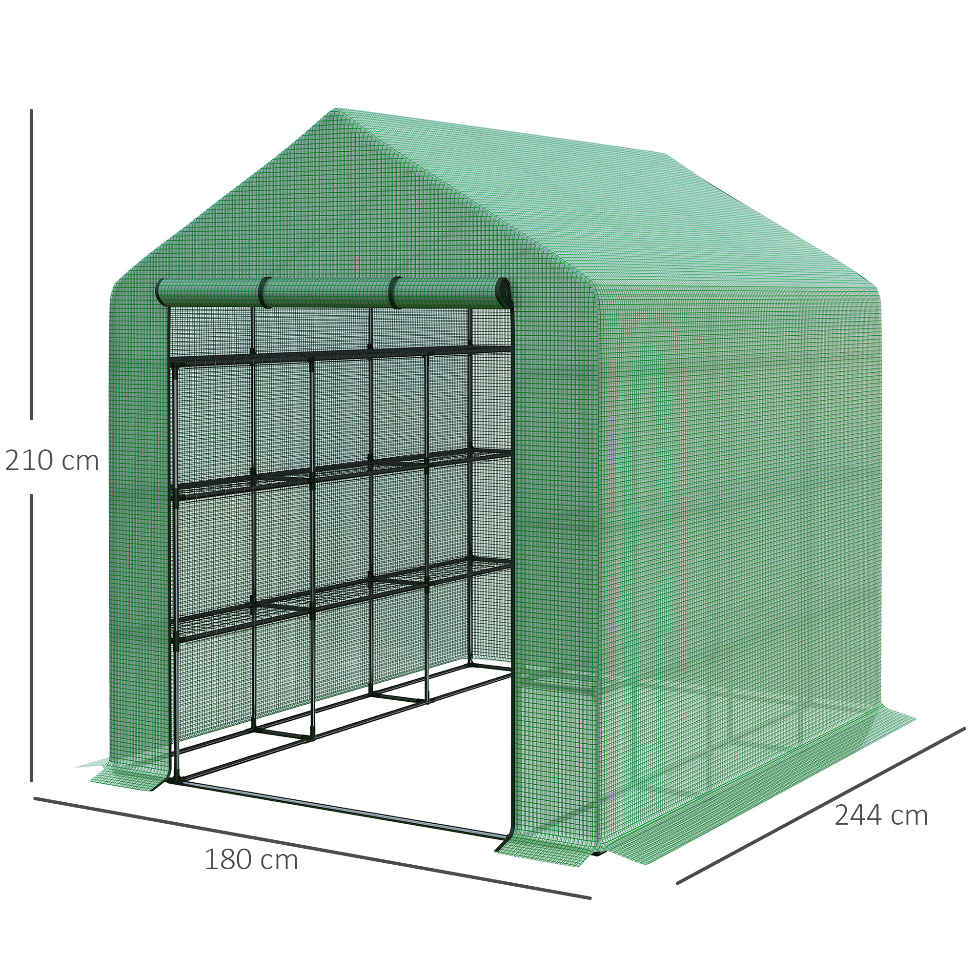 Outsunny foliekas met planken 244 cm x 180 cm x 210 cm