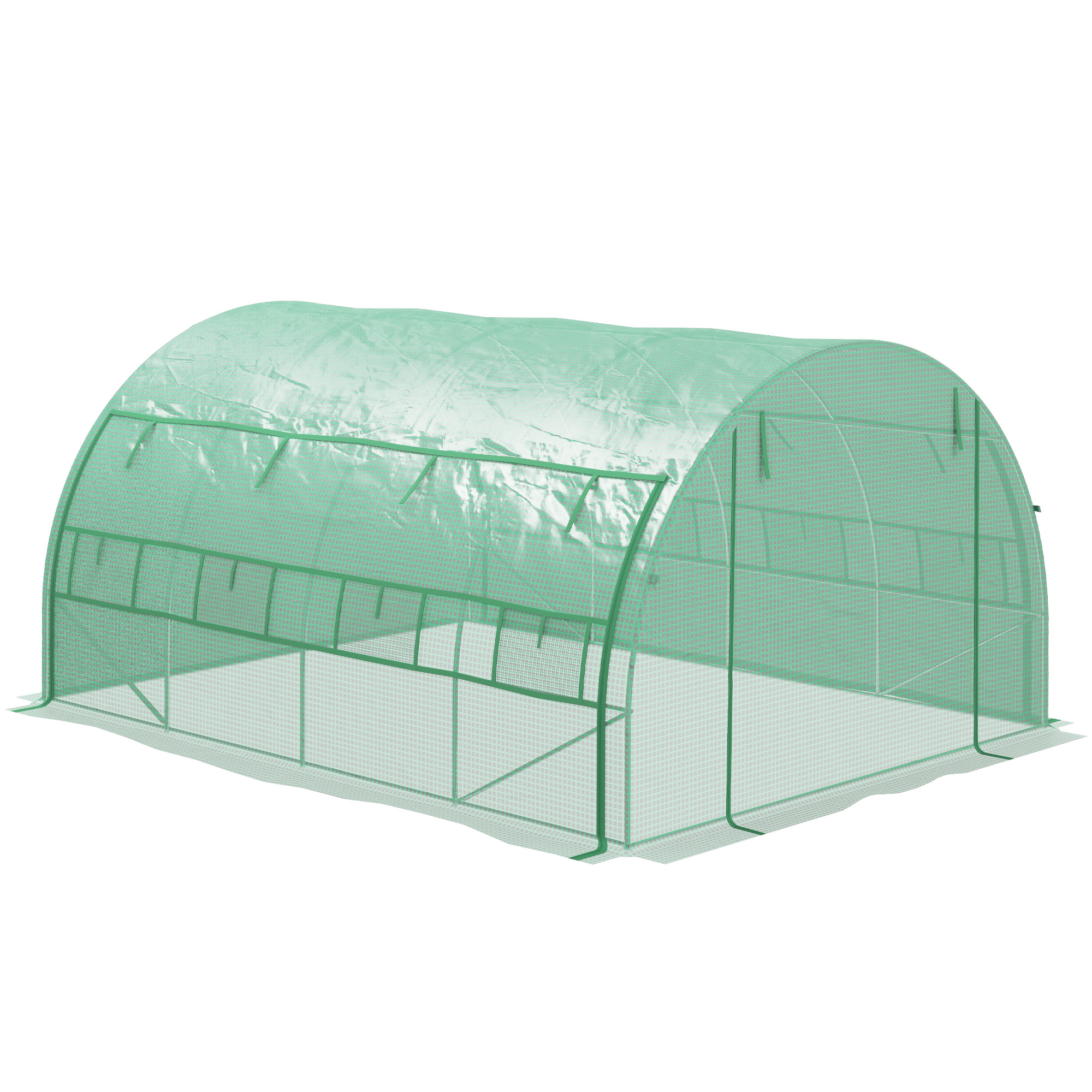 Outsunny Bezoekbare Foliekas, Tuinkas, met Netramen, Metalen Frame, 4x3x2m, Groen