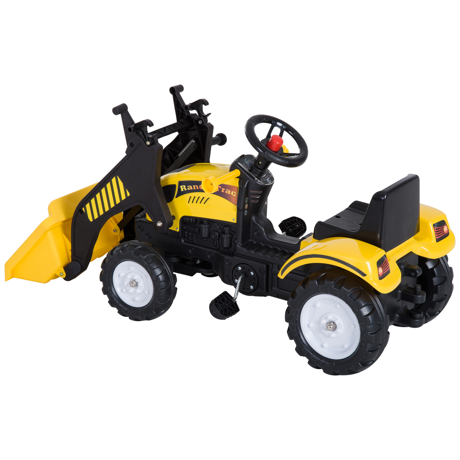 HOMCOM Trapauto met frontlader tractor traptractor vanaf 3 Jaar speelgoed kinderen zwart