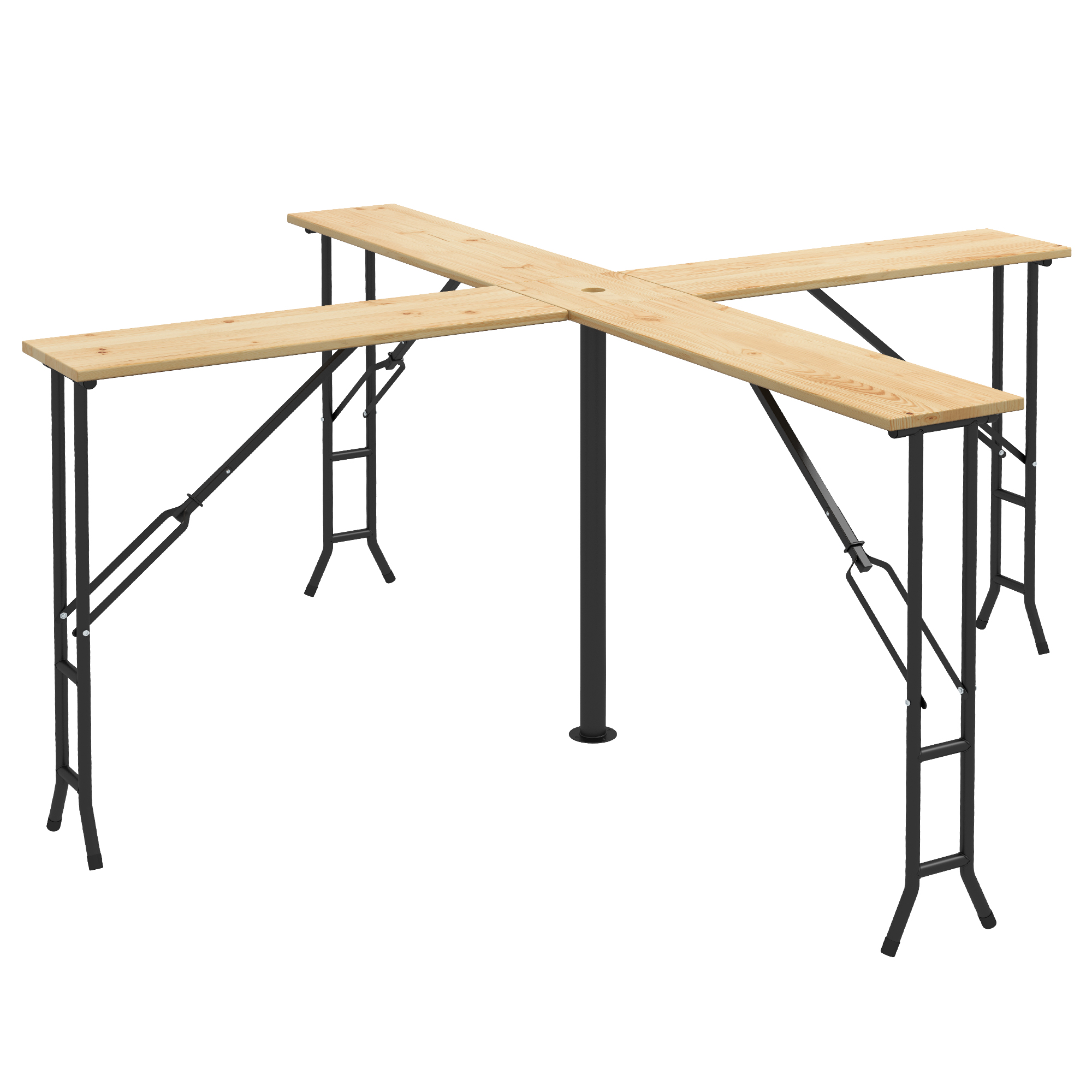 Outsunny Picknicktafel, Opvouwbare Buitentafel, voor 20 Personen, Weerbestendig, Metaal, Grenenhout, 2,4x2,4x1m, Natuur/Zwart