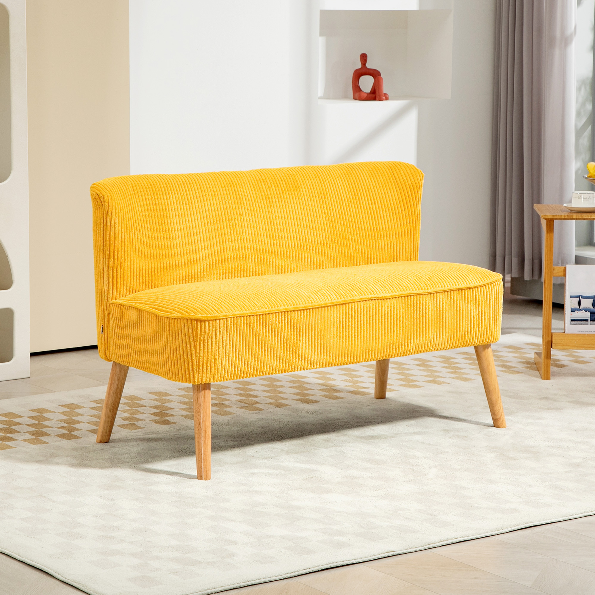 HOMCOM Tweezitsbank in elegant Scandinavisch ontwerp, stevig houten frame, tot 150 kg, 117 x 56,5 x 77 cm, Geel