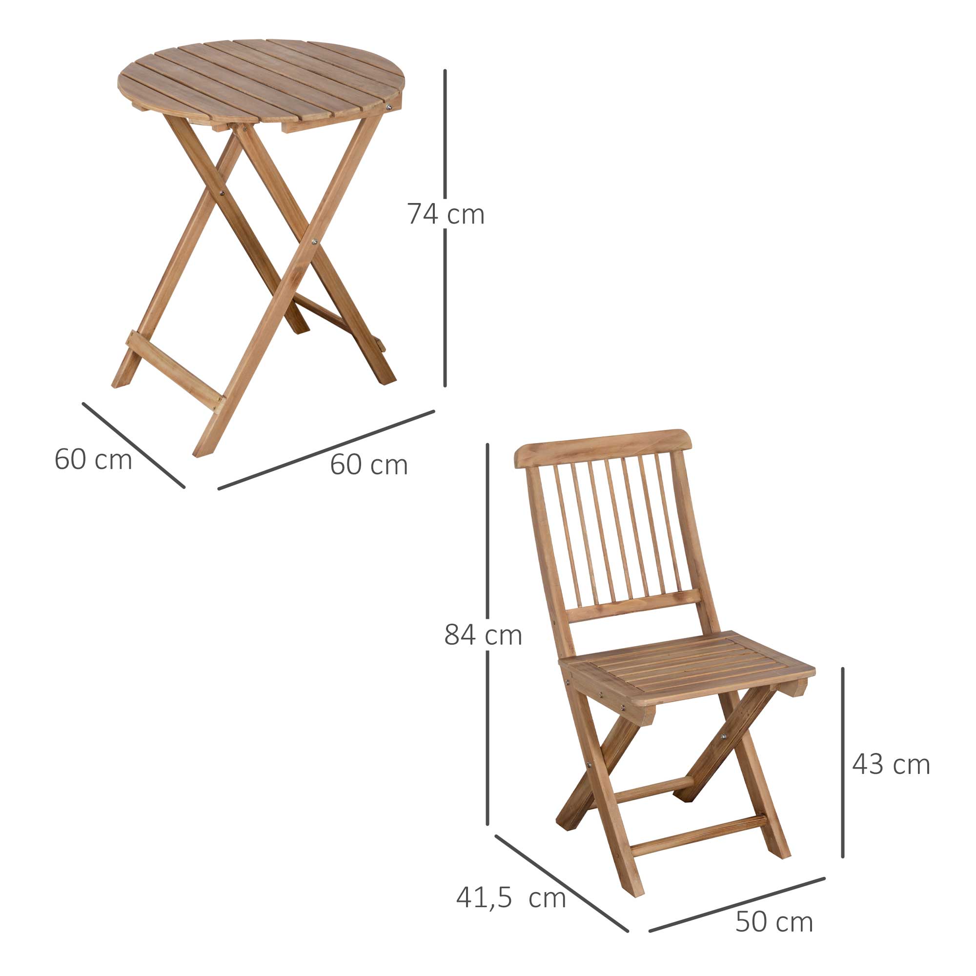 Outsunny bistroset 3 st. Opklapbare houten bistrotafel met 2 stoelen tuinset