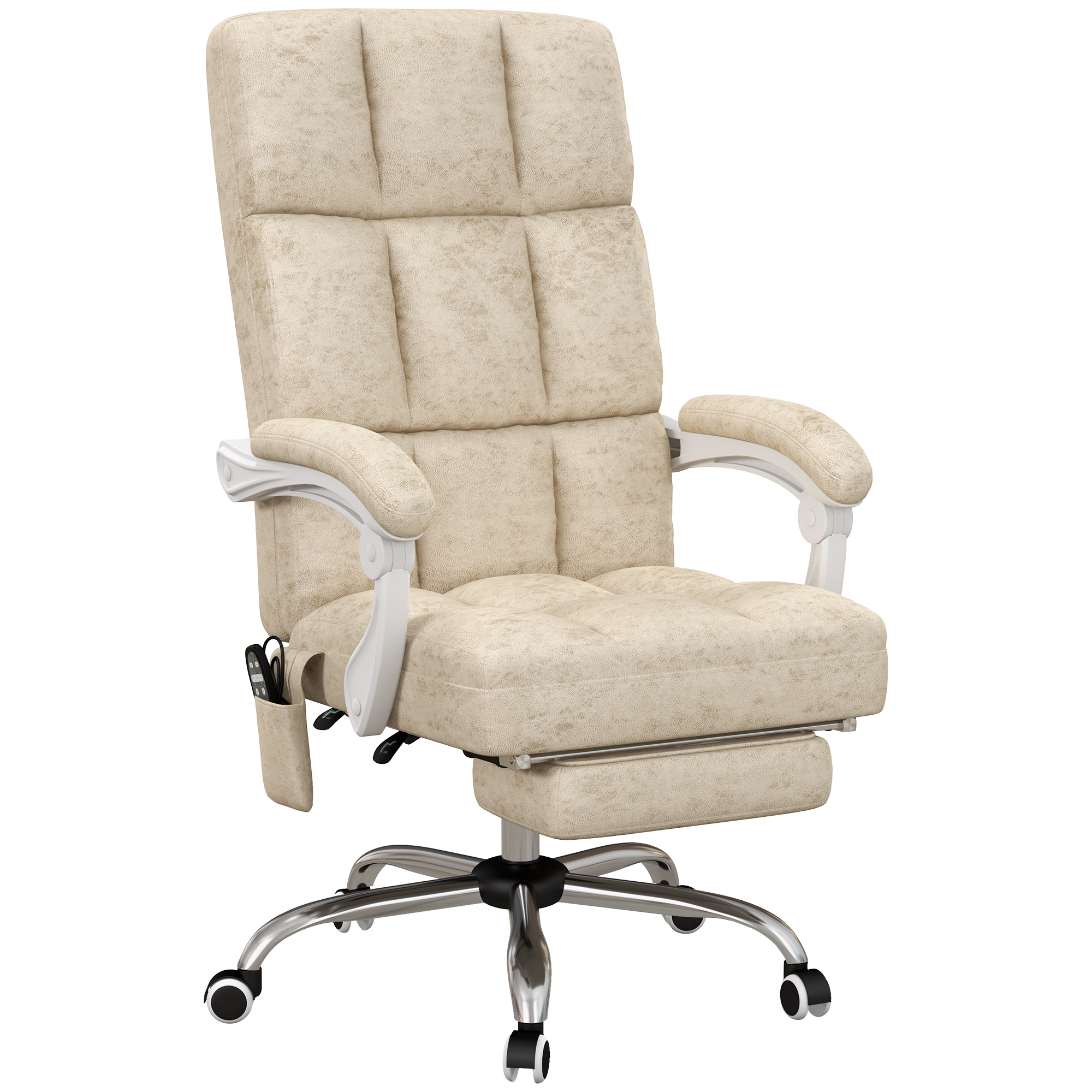 Vinsetto Bureaustoel met Massage- & Warmtefunctie, Voetsteun, Verstelbaar, tot 120kg, Beige