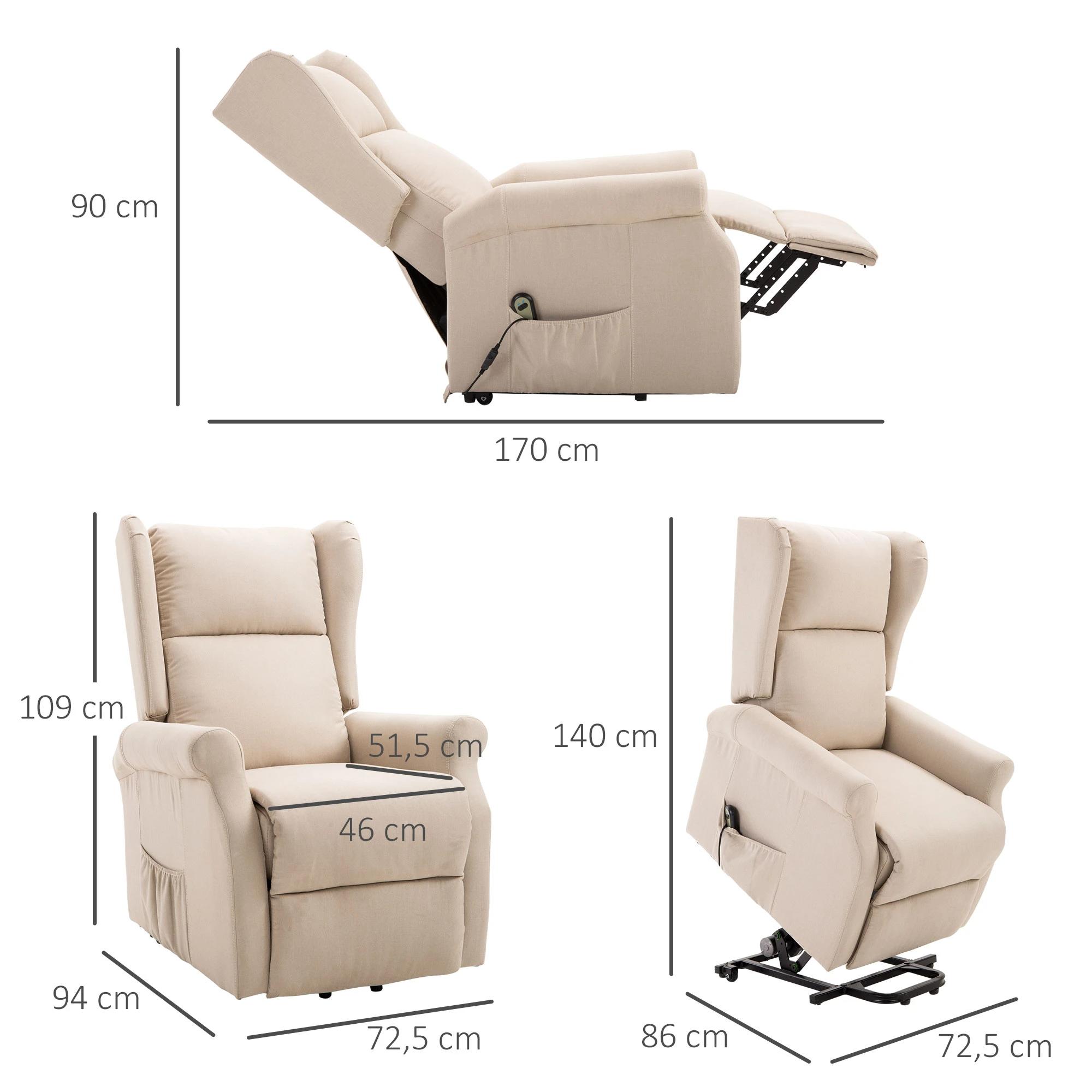 HOMCOM® relaxstoel tv-stoel met elektrische opstahulp linnen hout schuimstof crème 72,5 x 94 x 109 cm | Aosom.nl