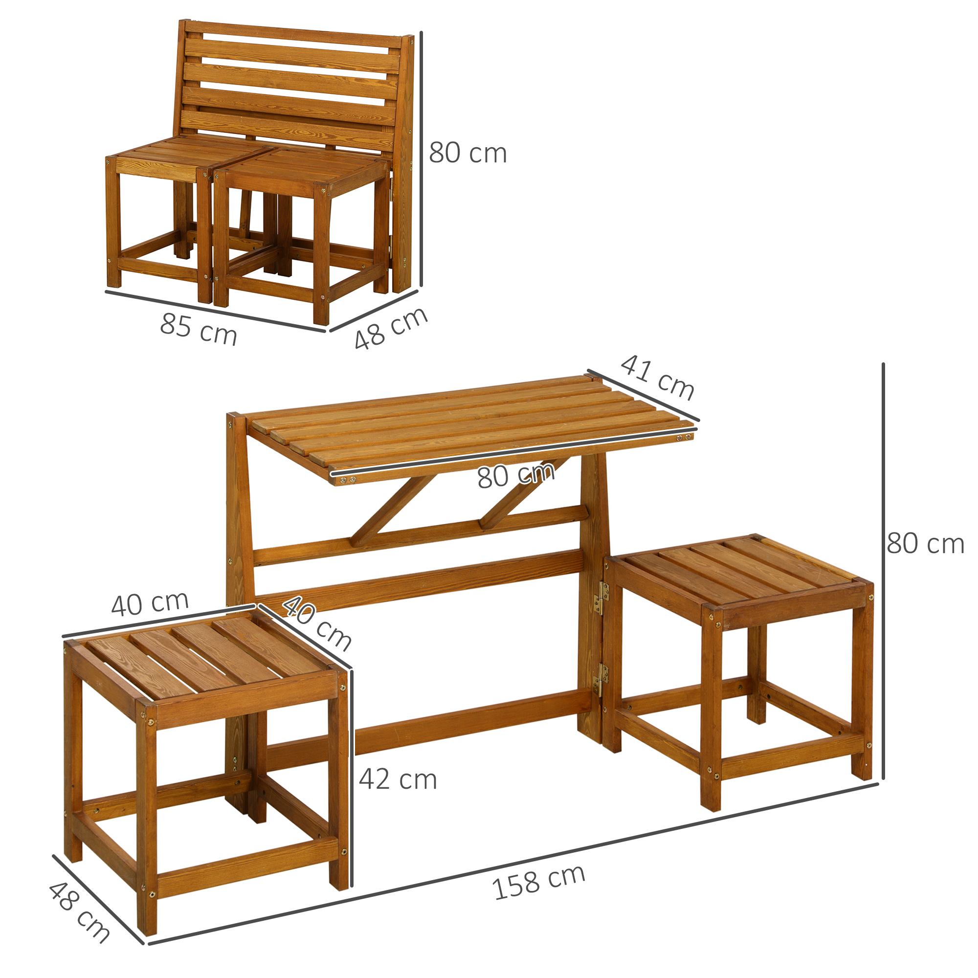 Outsunny tuinbank, 2-in-1 parkbank, tuinmeubelset voor 2 personen teak
