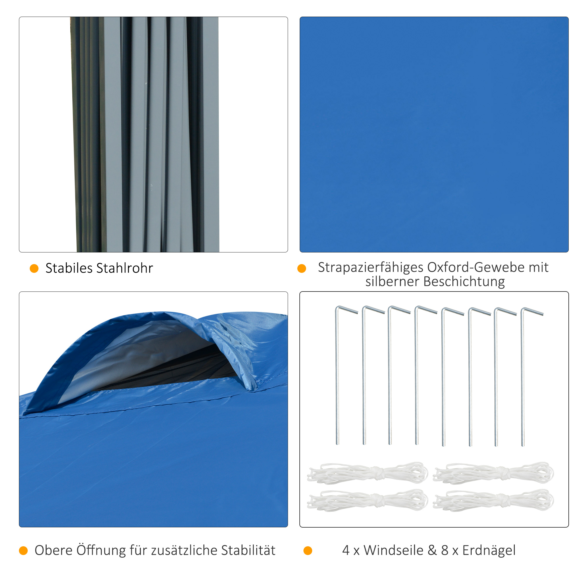 Outsunny Tuin-Paviljoen, Opvouwbare Paviljoen, Feesttent, Tuinpaviljoen Incl. Haringen Spanlijnen, Oxfordstof, 2,95 x 2,95 x 2,64 m, Blauw