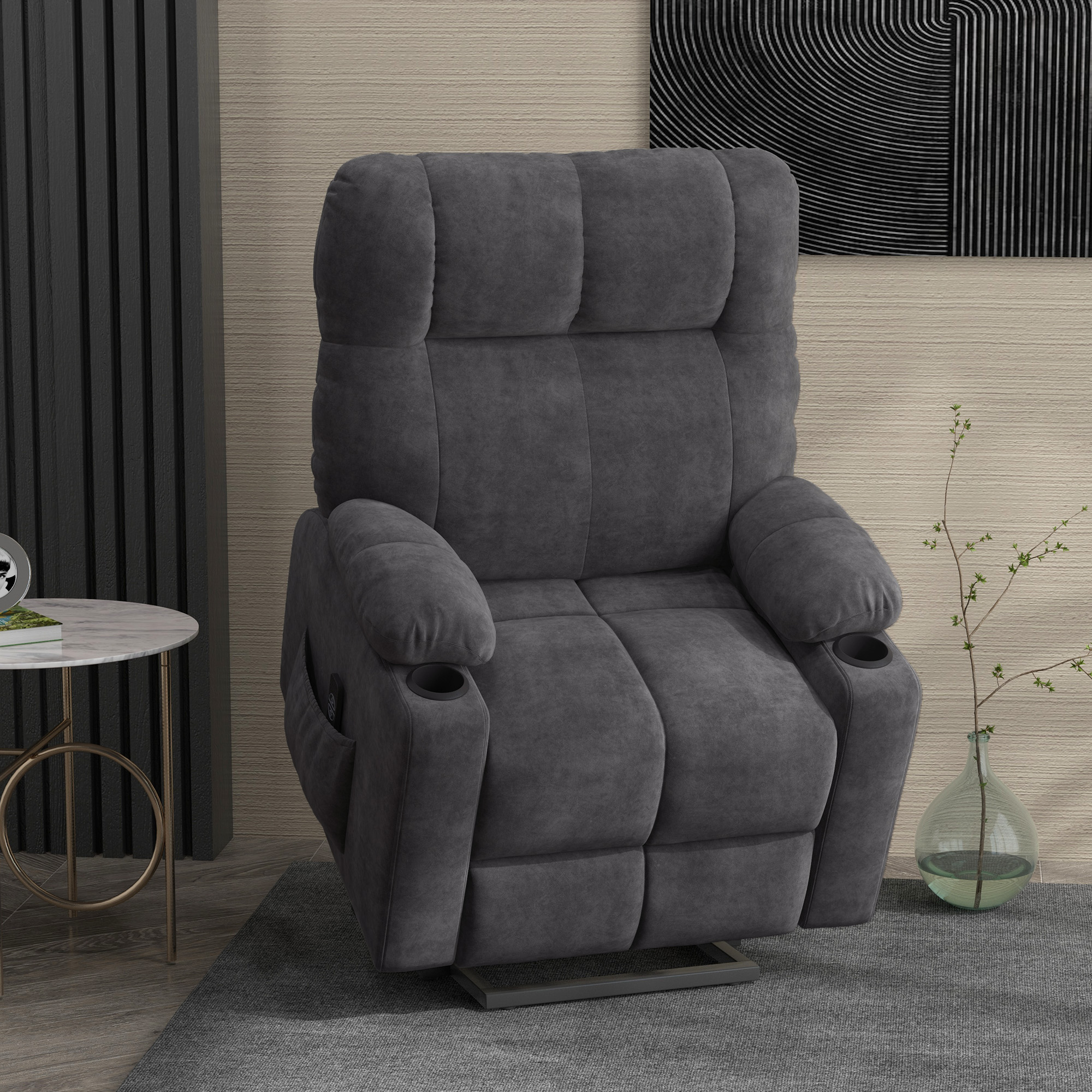 HOMCOM Opstaan hulp seniorenstoel, ligfunctie, inclusief afstandsbediening, 144 cm x 91 cm x 88 cm, Donkergrijs