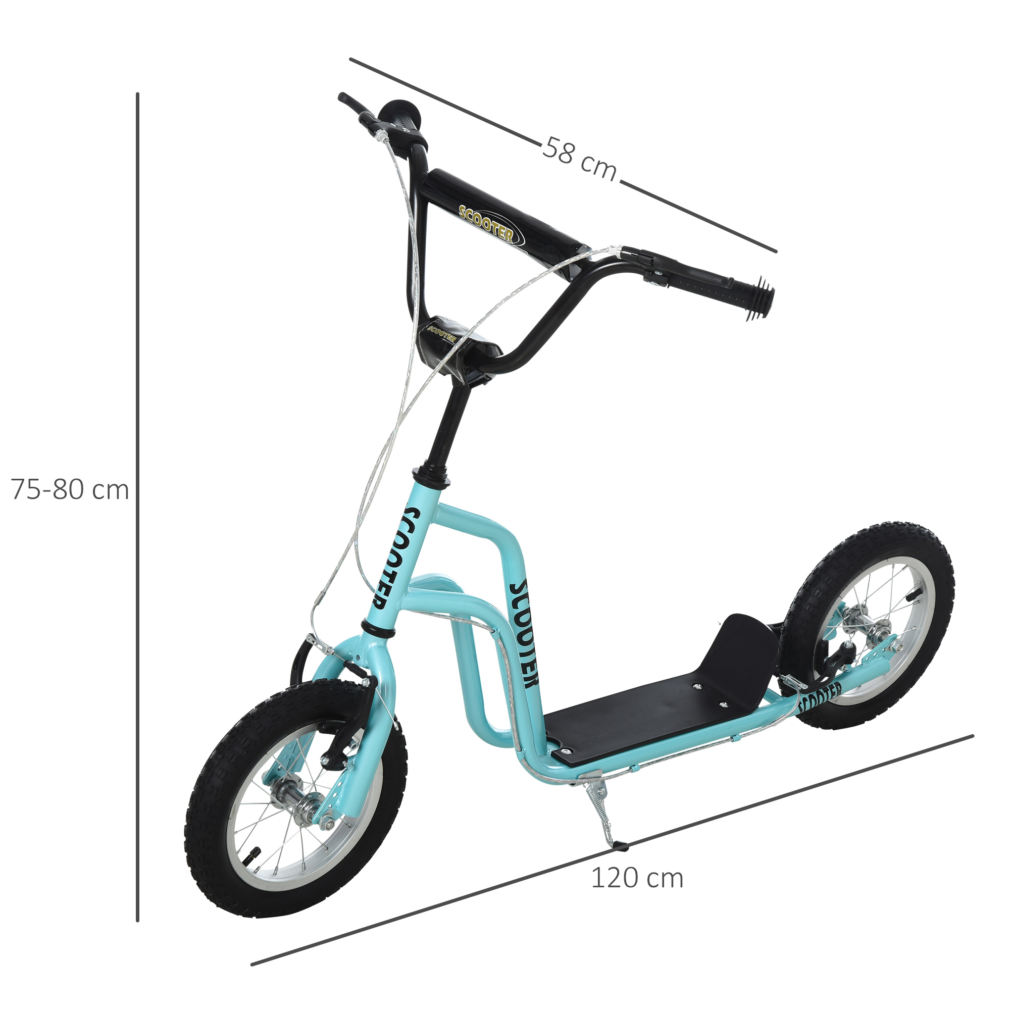 HOMCOM kinderscooter stuur verstelbare step step stadsscooter kinderstep kickboard met luchtbanden 12 inch vanaf 5 jaar blauw 120 x 58 x 75-80 cm