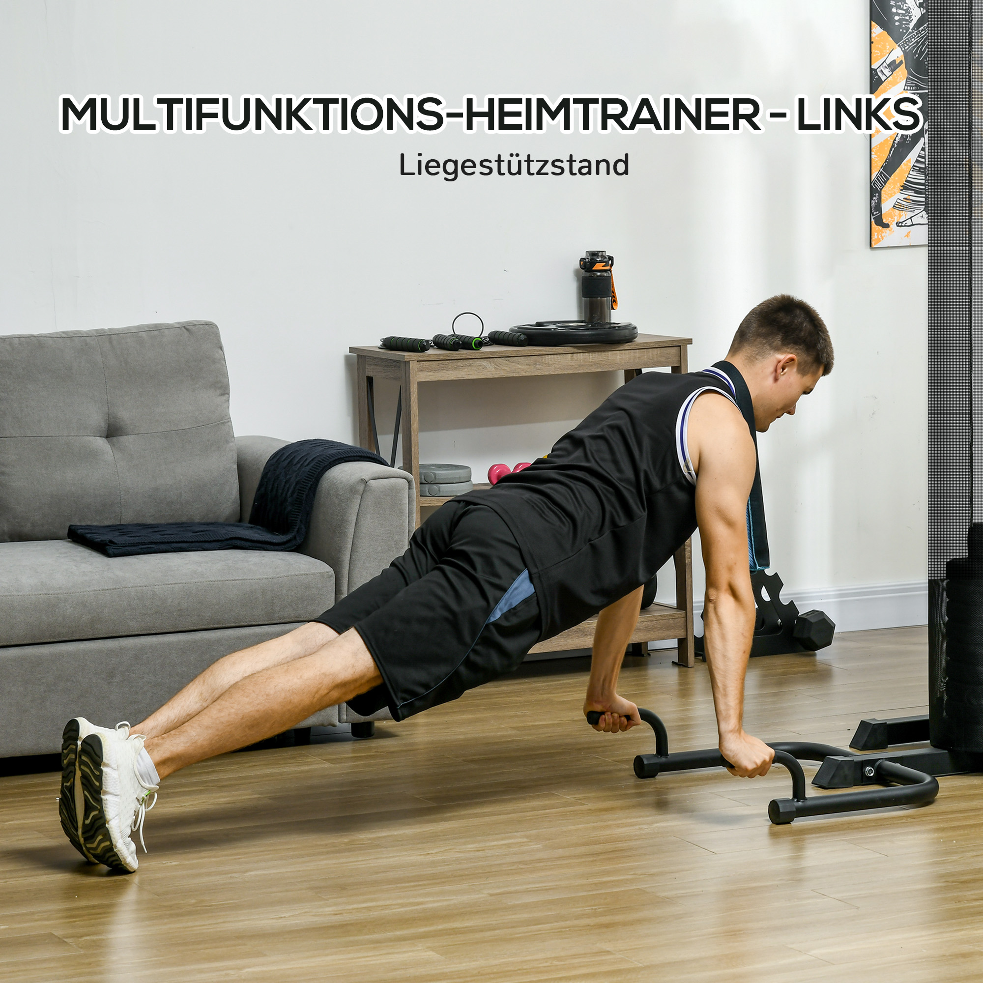 SPORTNOW Multifunctionele Trainingsstation met 65 kg Gewichtsblok, Verstelbaar, Voor Thuis Fitness, Staal, Kunstleer