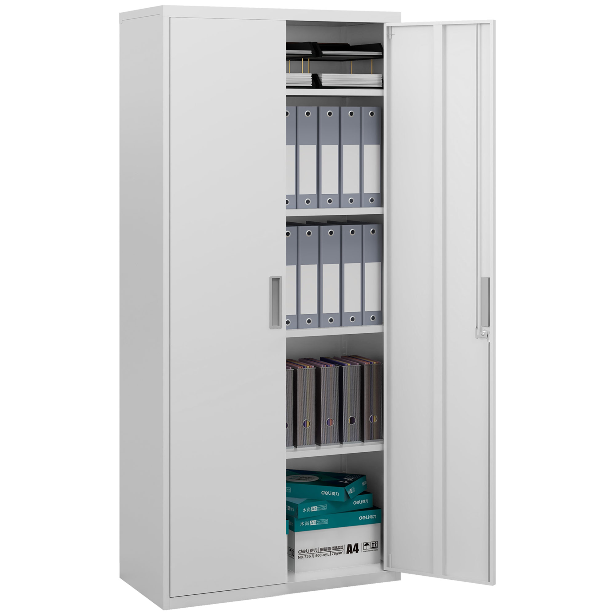 HOMCOM Archiefkast, Kantoorkast, 5 Schappen, Metaal, 80B x 40D x 180H cm, Wit