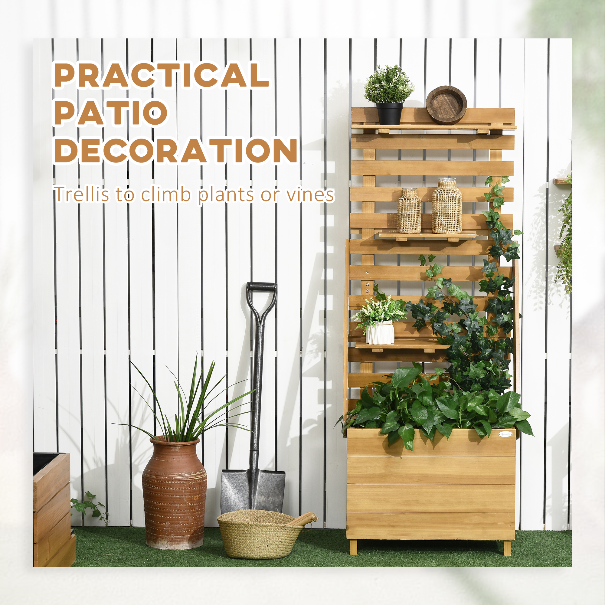 Outsunny Verhoogd Bed 63x39x160 cm Houten voor Terras en Tuin, Bruin