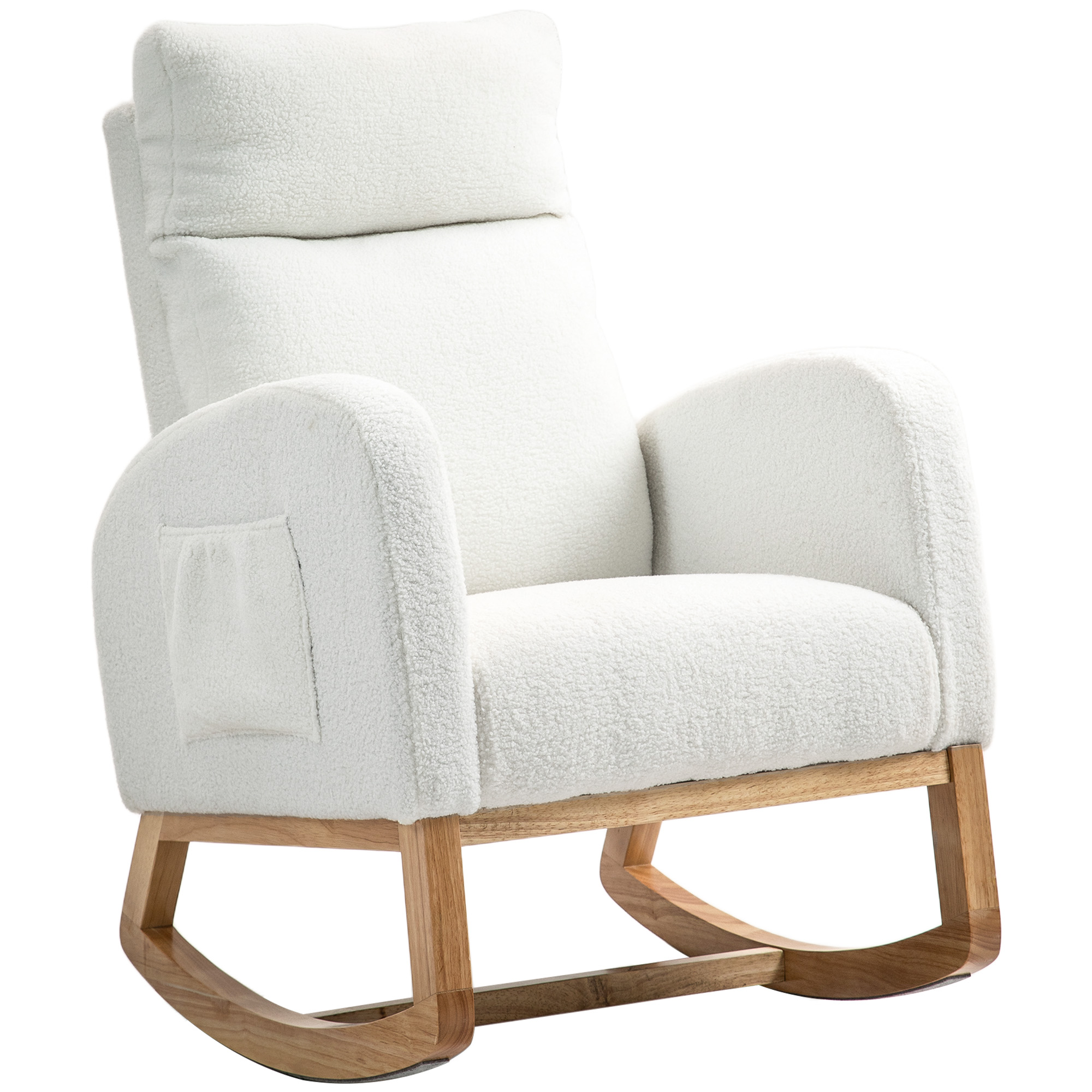HOMCOM Schommelstoel, Relaxstoel, Dikke Vulling, Knusse Bekleding, Houten Frame, tot 120 kg Draagvermogen, Crèmewit