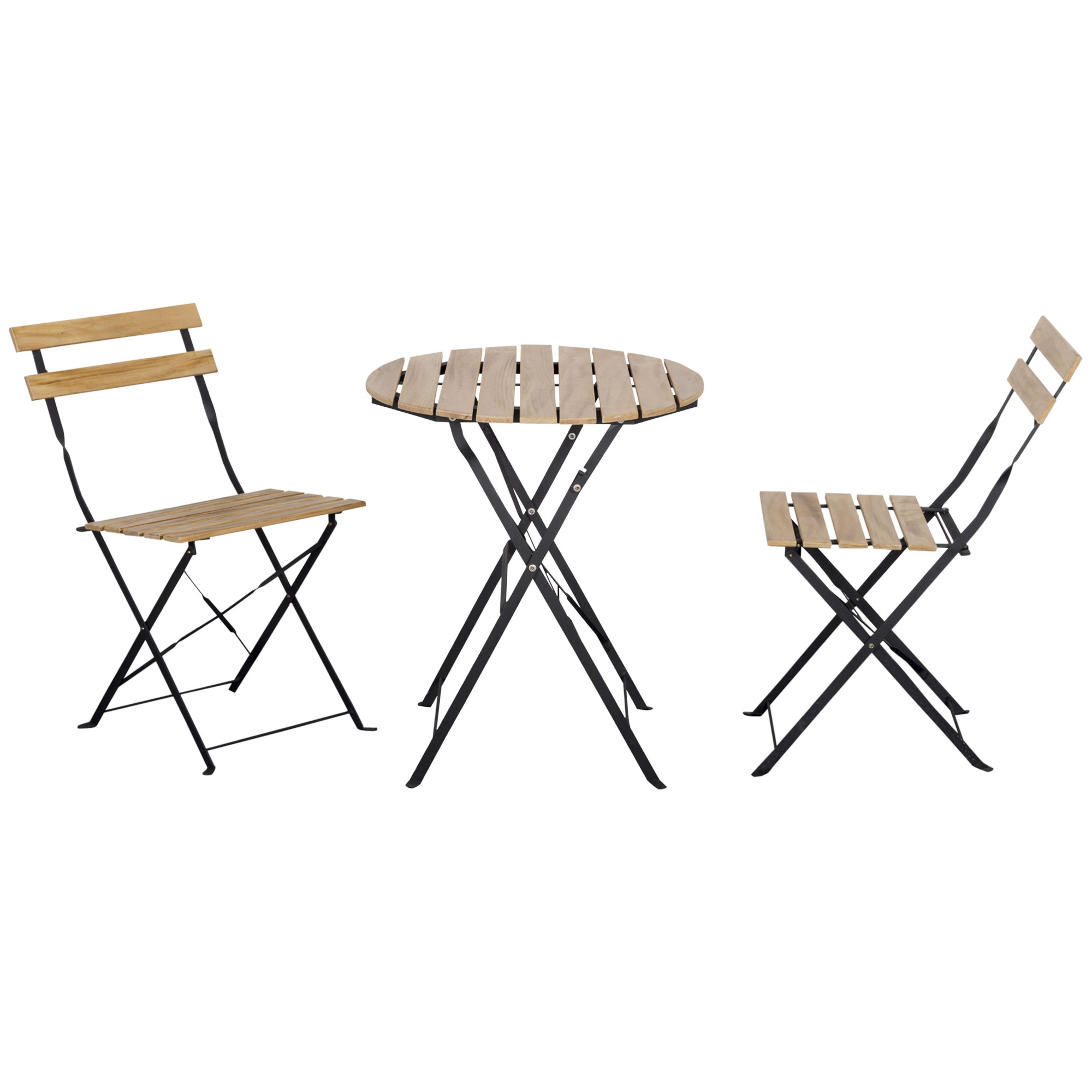 Outsunny 3-delige opvouwbare bistroset massief hout + stalen frame natuurlijke kleur
