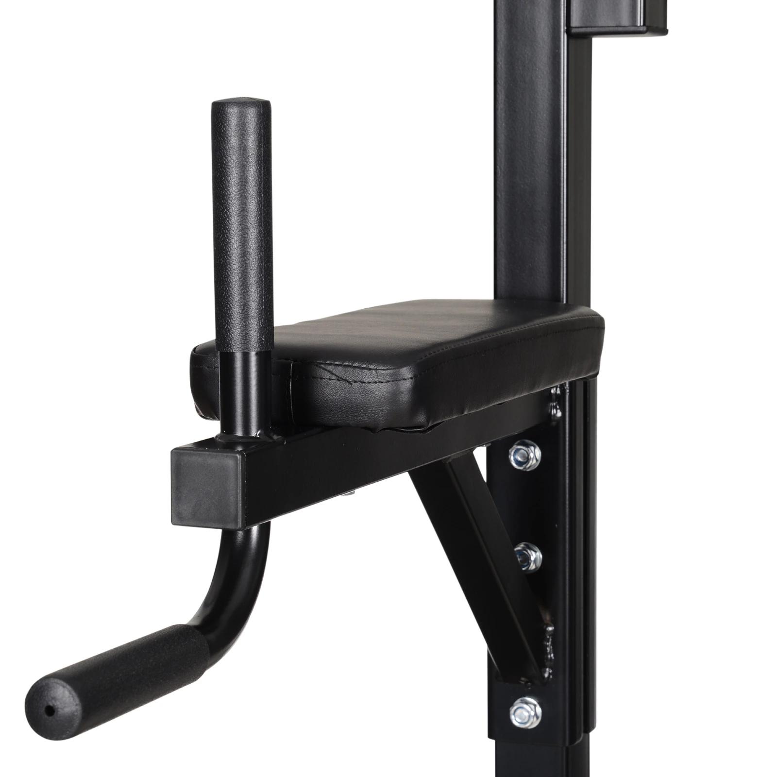 HOMCOM Krachtstation met optrekstang, multifunctioneel dipstation, trainingsapparaat voor thuis, met bokszak, fitness, staal, zwart, 180 x 183 x 219 cm dipstation multifunctionele bokszak opvouwbaar staal | Aosom.de