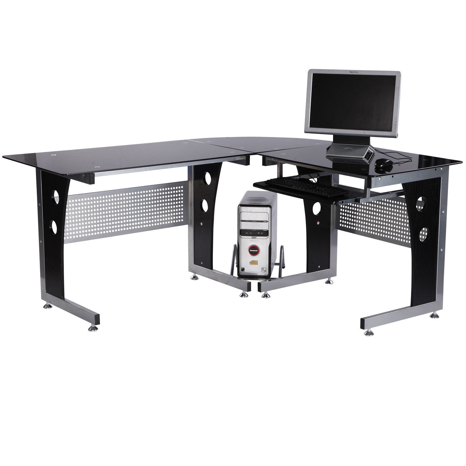 HOMCOM Computertafel hoekschrijftafel PC-tafel kantoortafel met veiligheidsglas