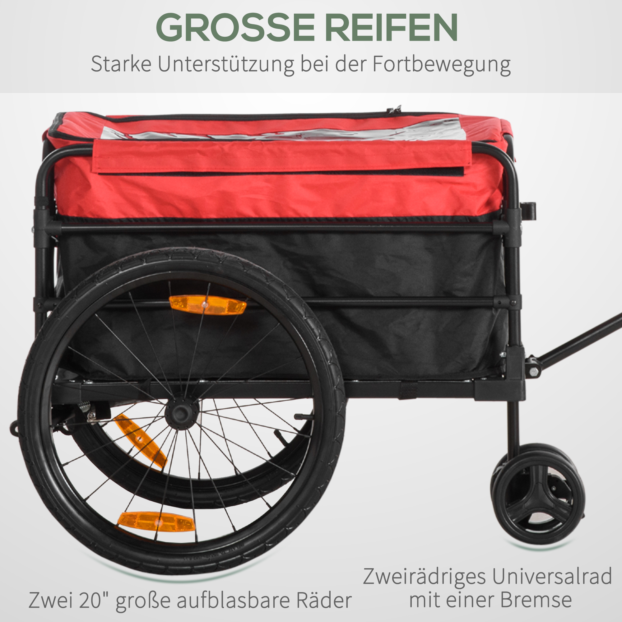 HOMCOM Bagageaanhanger Bolderkar 130 x 64 x 103 cm Staal Zwart+Rood