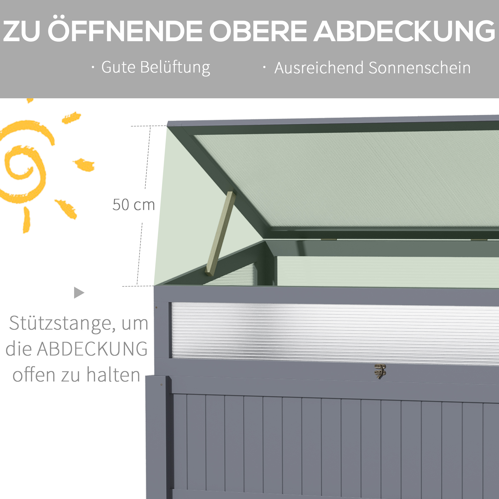 Outsunny Verhoogd Bed Hout met Koud Frame 2-in-1 Kas Tomatenhuis Groentebed Kruidenbed Plantenbak voor Tuin Balkon en Terras Polycarbonaat Grijs 120 x 54 x 112/122 cm