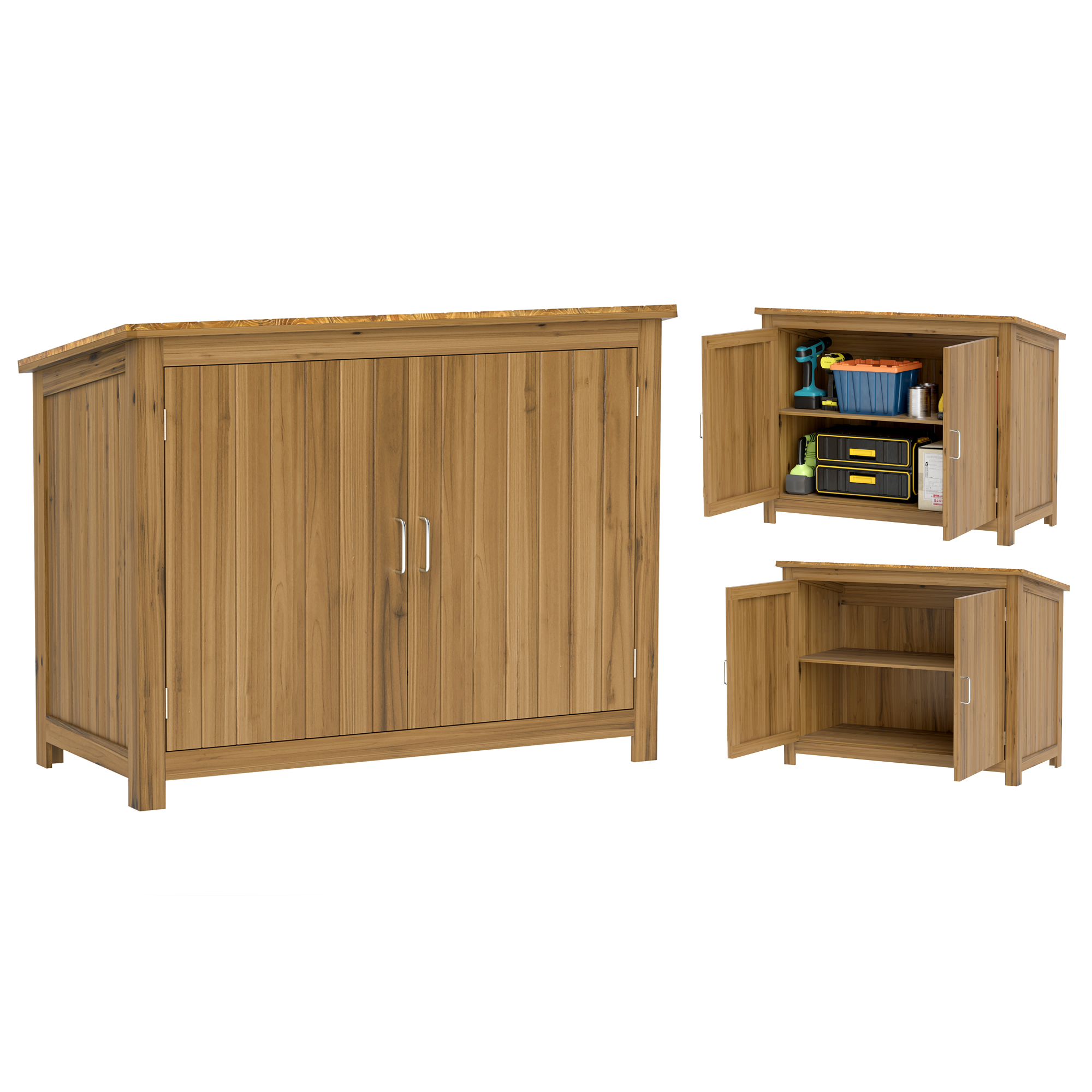 Outsunny Tuinkast, Houten Kommode met 2 Planken voor Tuin, Terras, Weerbestendig, 110 x 50 x 85 cm, Bruin