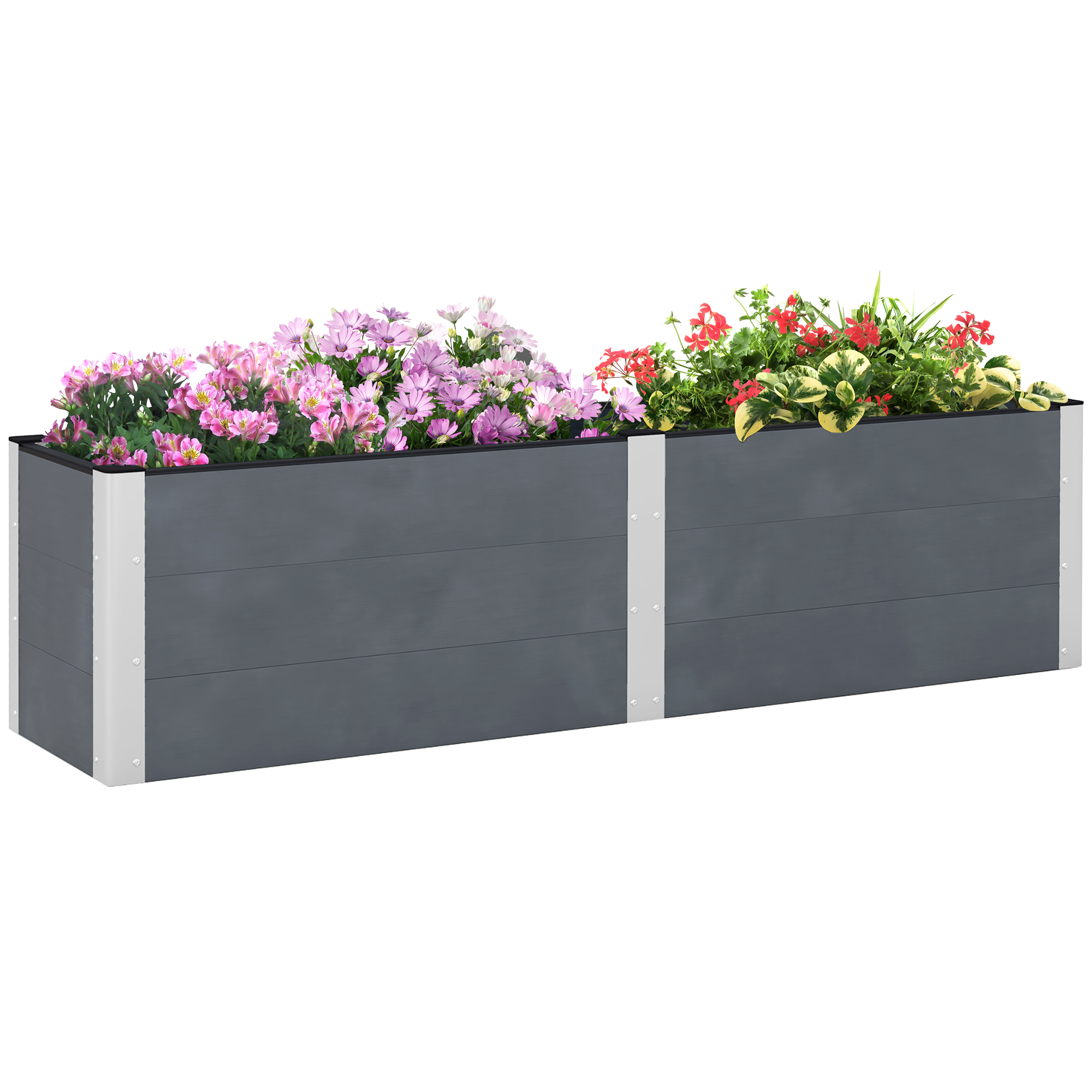Outsunny Hoge plantenbak met open bodem, hoge zijkanten, weerbestendig, aluminium frame, 200 x 50 x 56 cm, Grijs