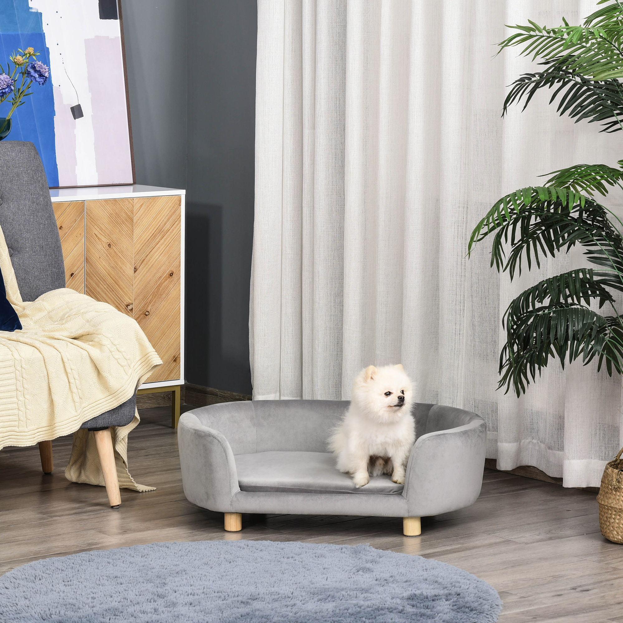 Hondenbank hondensofa katten honden berkenhout modern lichtgroen