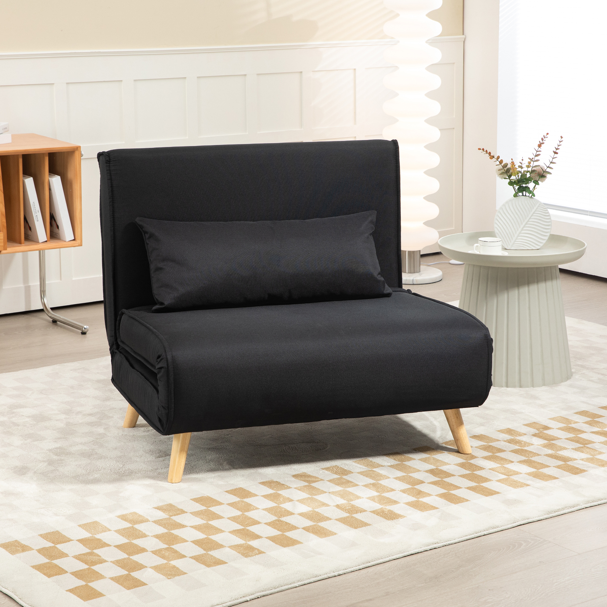 HOMCOM Relaxstoel met Bedfunctie, voor 1 Persoon, Modern Design, tot 350 kg, 94x78x80cm, Zwart