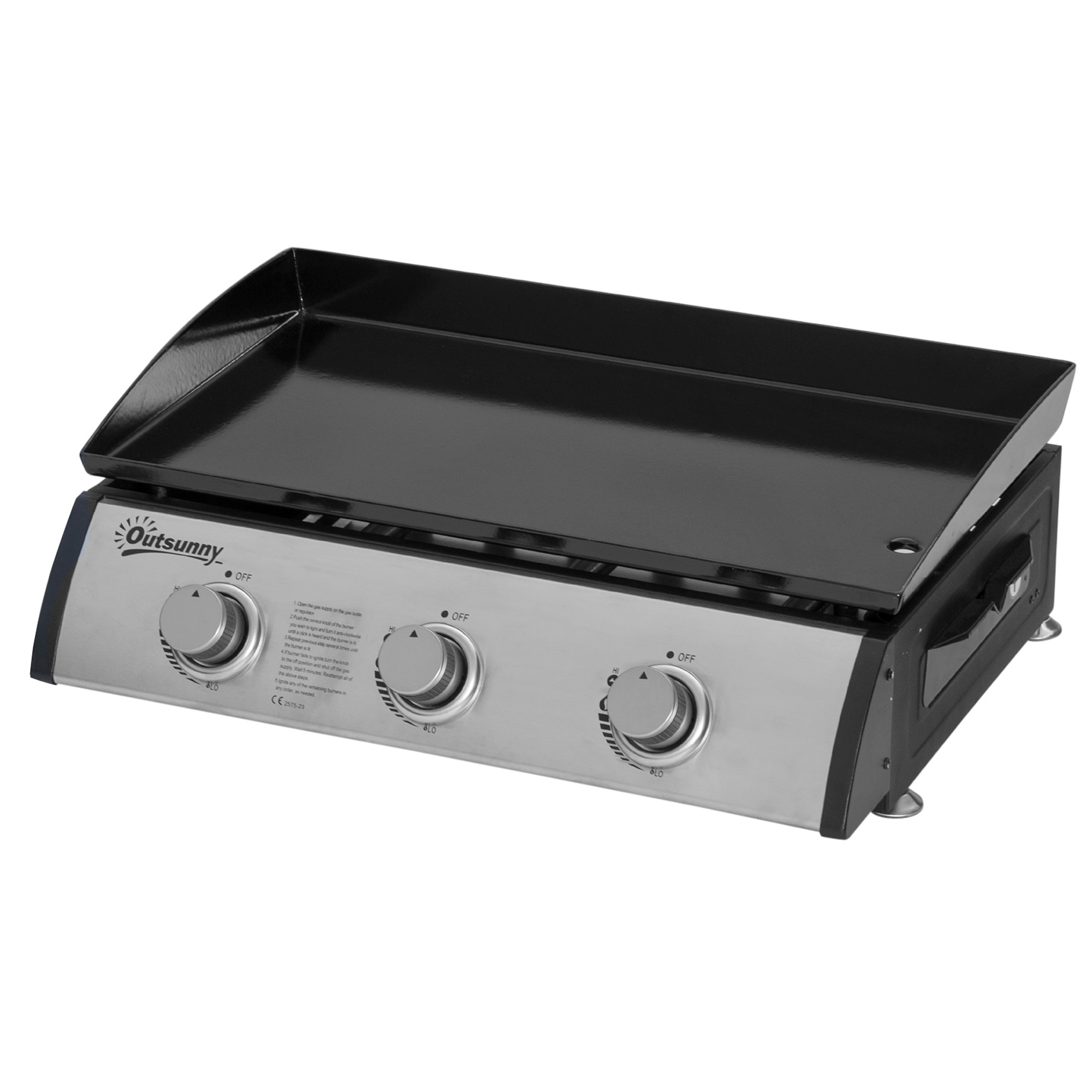 Outsunny Gasgrill met 3 Branders, Slang, Anti-aanbak Grillplaat, Roestvrijstaal, Kleur: Zilver, 63 x 48 x 21 cm