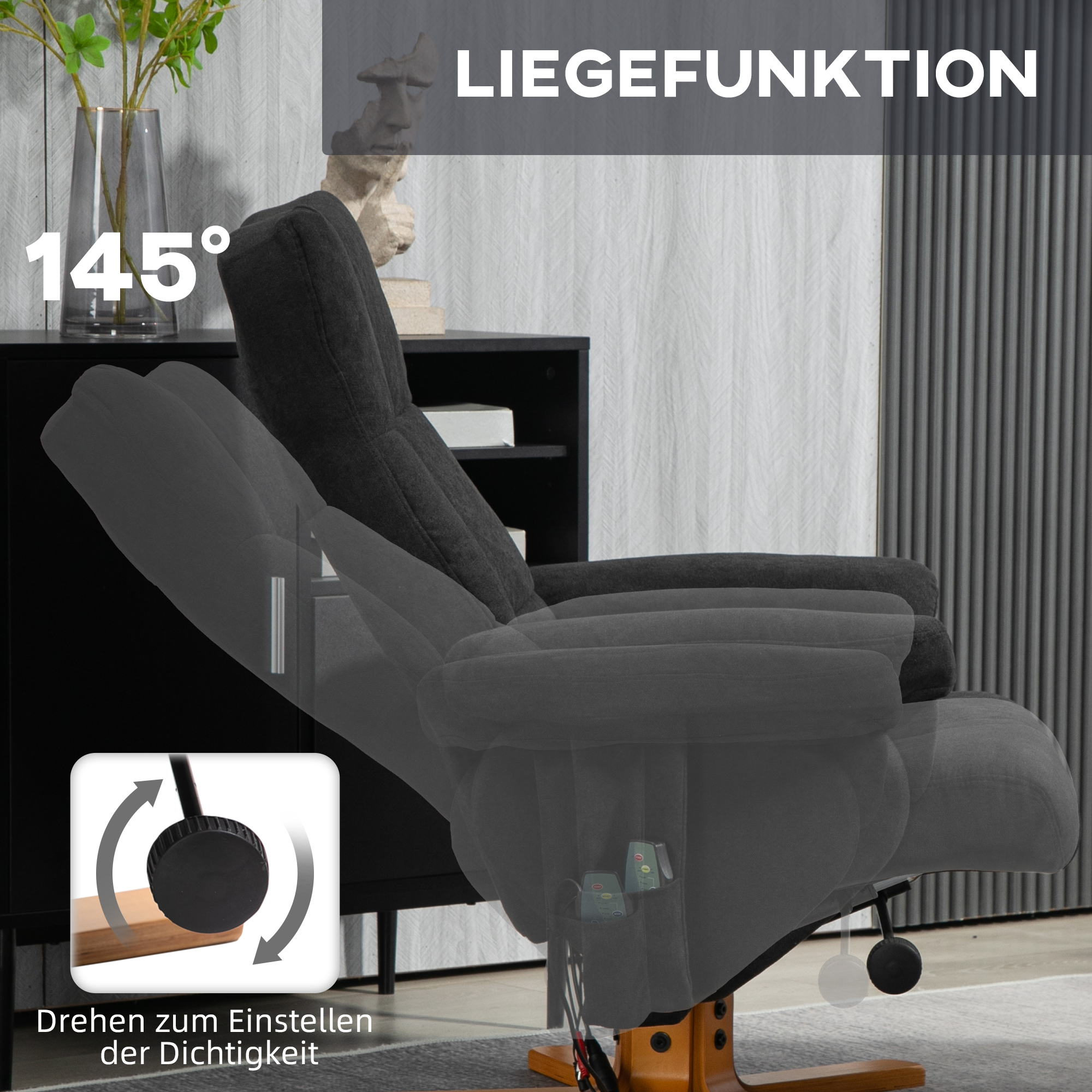 HOMCOM Massagestoel met Ligfunctie en Voetenbankje, 145° Kanteling, Polyester, 80 x 86 x 99 cm, Zwart