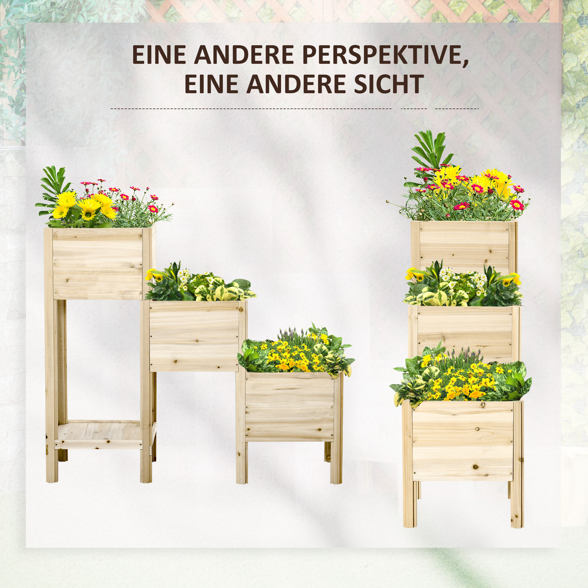 Outsunny verhoogd bed 3 niveaus 125 cm x 45 cm x 108 cm