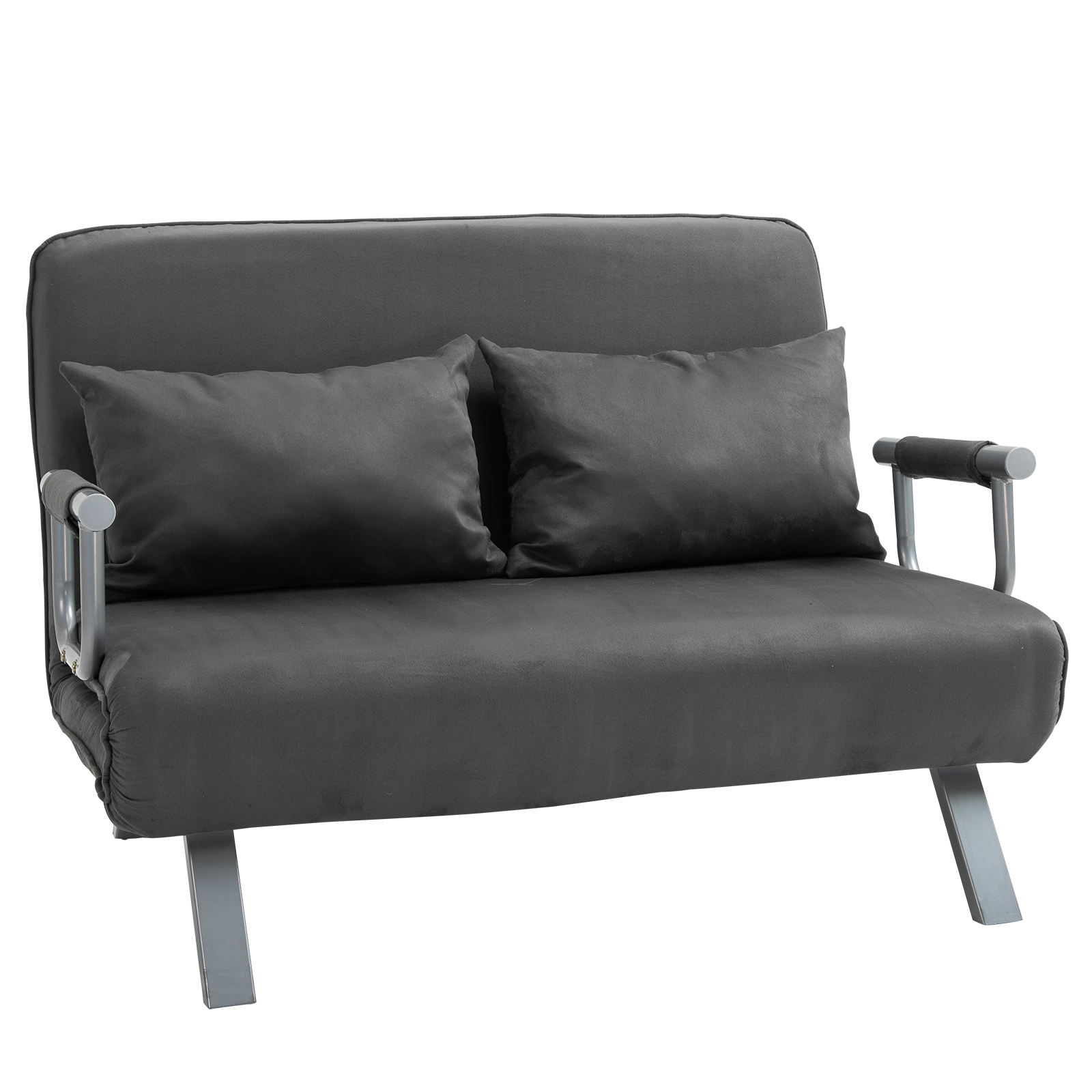 HOMCOM tweezits bedbank met armleuningen, 3-in-1 slaapbank, logeerbed, opvouwbare matras, opklapbed, chaise longue, multifunctioneel, imitatie-suède grijs 105 x 80 x 78 cm