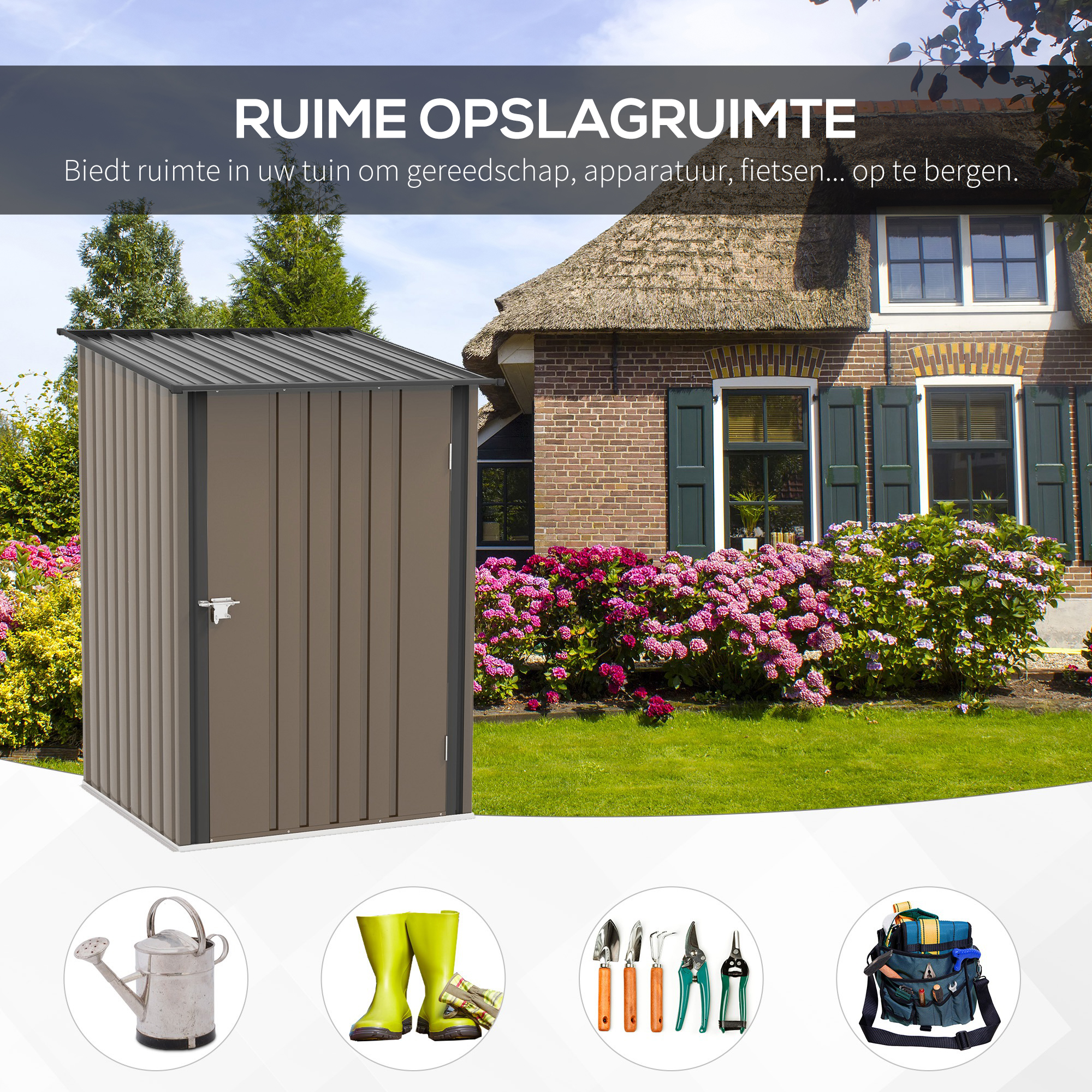Outsunny tuinhuis van metaal 0.92 m², metalen tuinhuisje voor balkon en terras, bruin