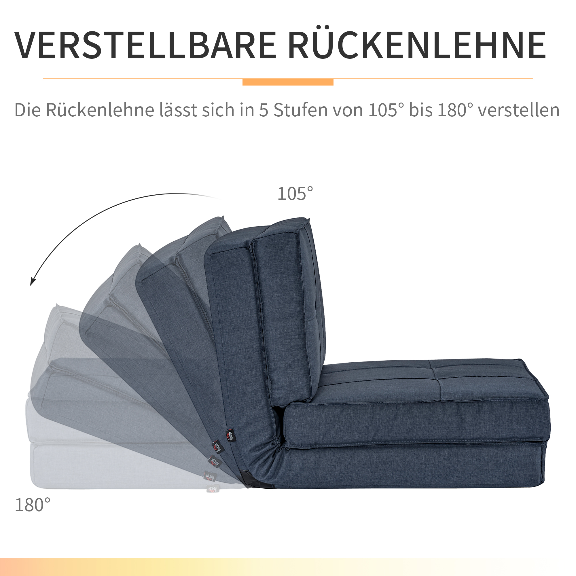 HOMCOM 3-in-1 vloerbank, opvouwbaar, linnen look, donkerblauw, 61 x 73 x 58 cm