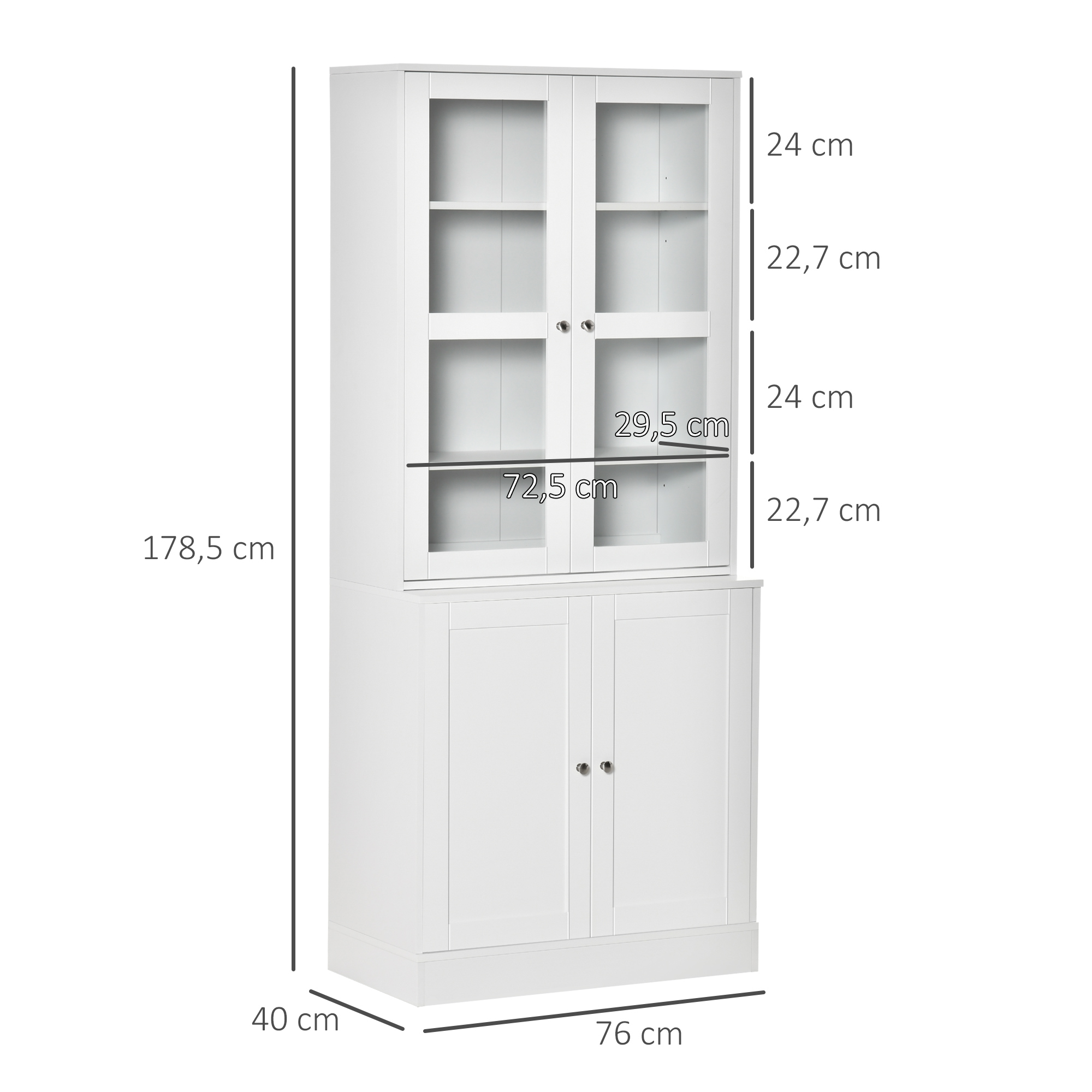 HOMCOM Boekenplank Wandplank Plank, 2 planken, 76 cm x 40 cm x 178,5 cm, Wit
