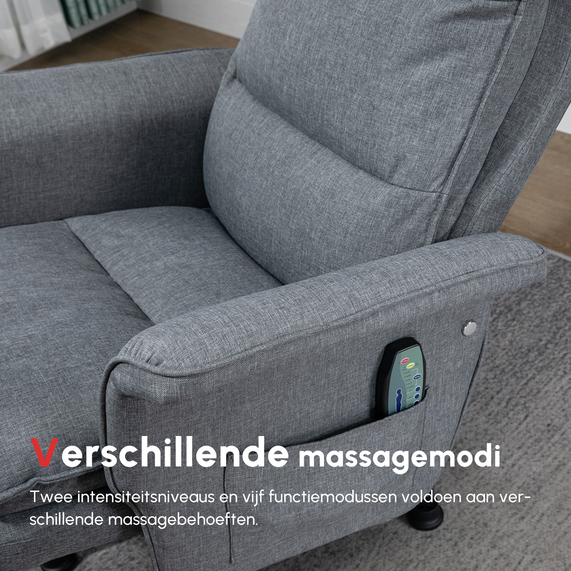 HOMCOM Massage Bureaustoel met Voetenbank, 8 Vibratiekoppen, 1 Afstandsbediening, 1 Zijvak, Grijs