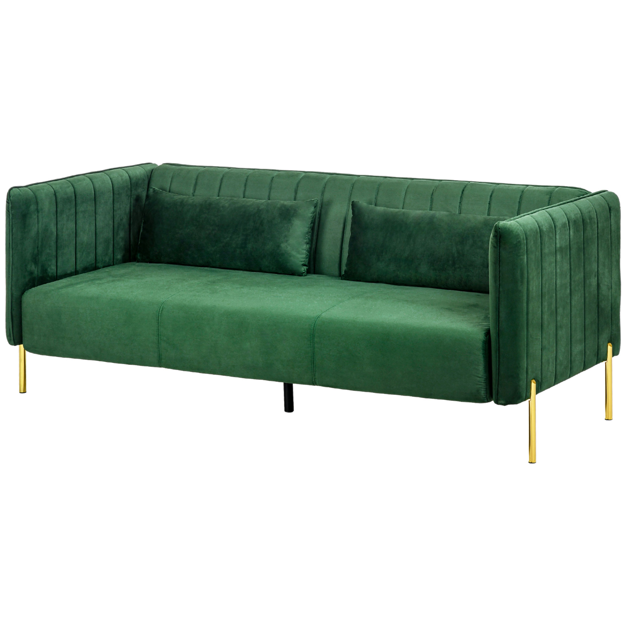 HOMCOM 3-zitsbank, inclusief 2 kussens, fluwelen look, retro design, afneembare hoes, 195 cm x 88 cm x 76 cm groen