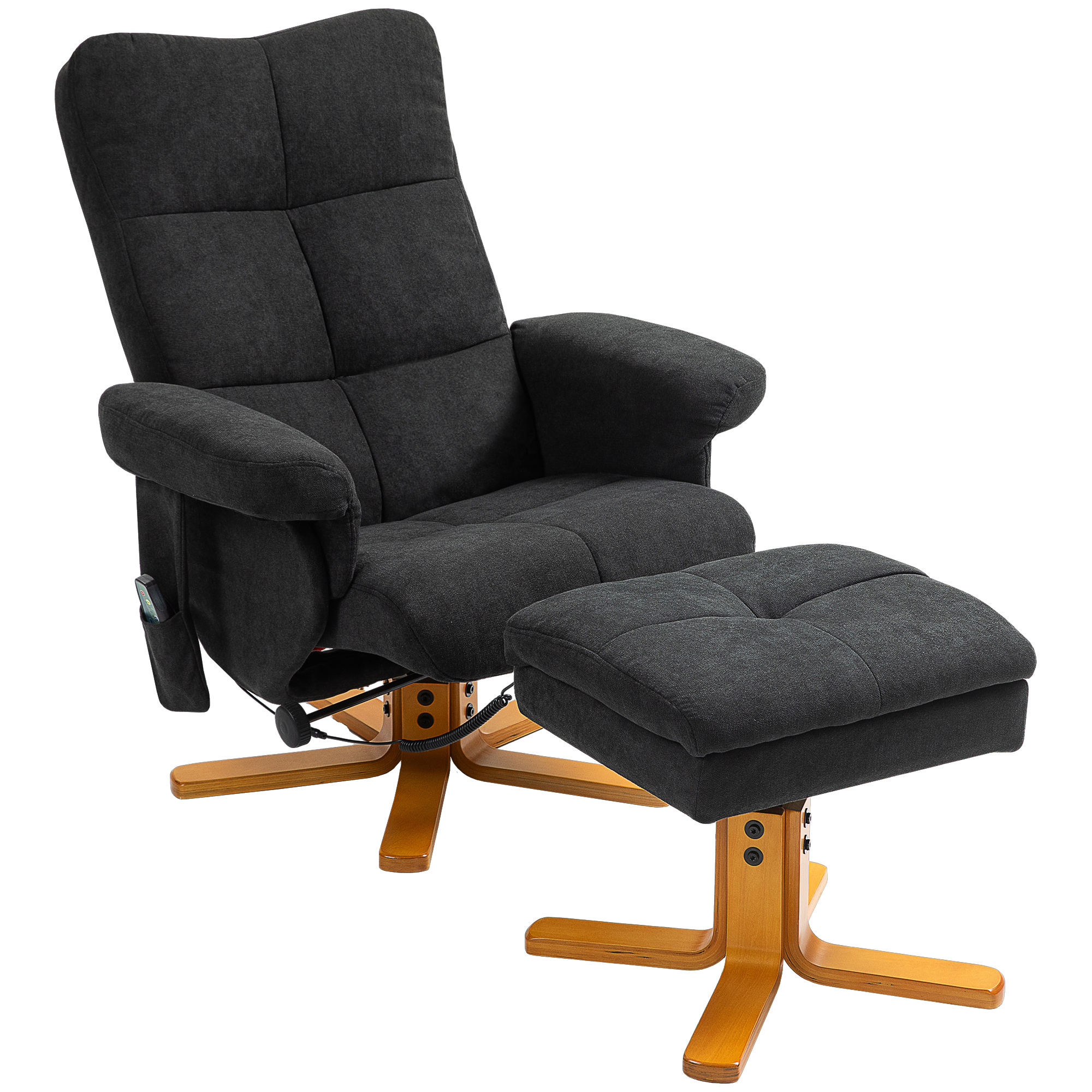 HOMCOM Massagestoel met Ligfunctie en Voetenbankje, 145° Kanteling, Polyester, 80 x 86 x 99 cm, Zwart