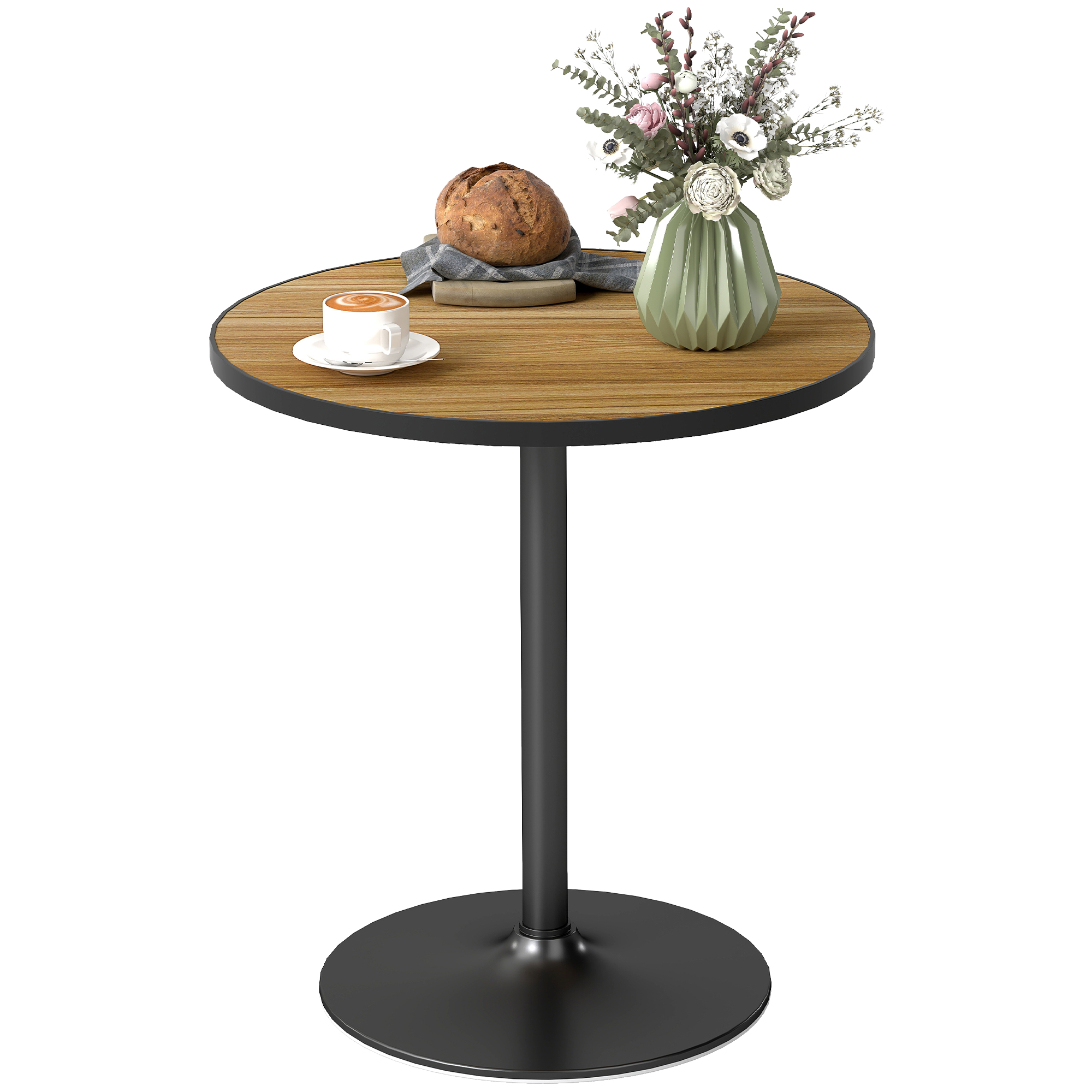 HOMCOM Ronde Eettafel, Eikenhoutlook, Compact Ontwerp, voor 2-4 Personen, Eik
