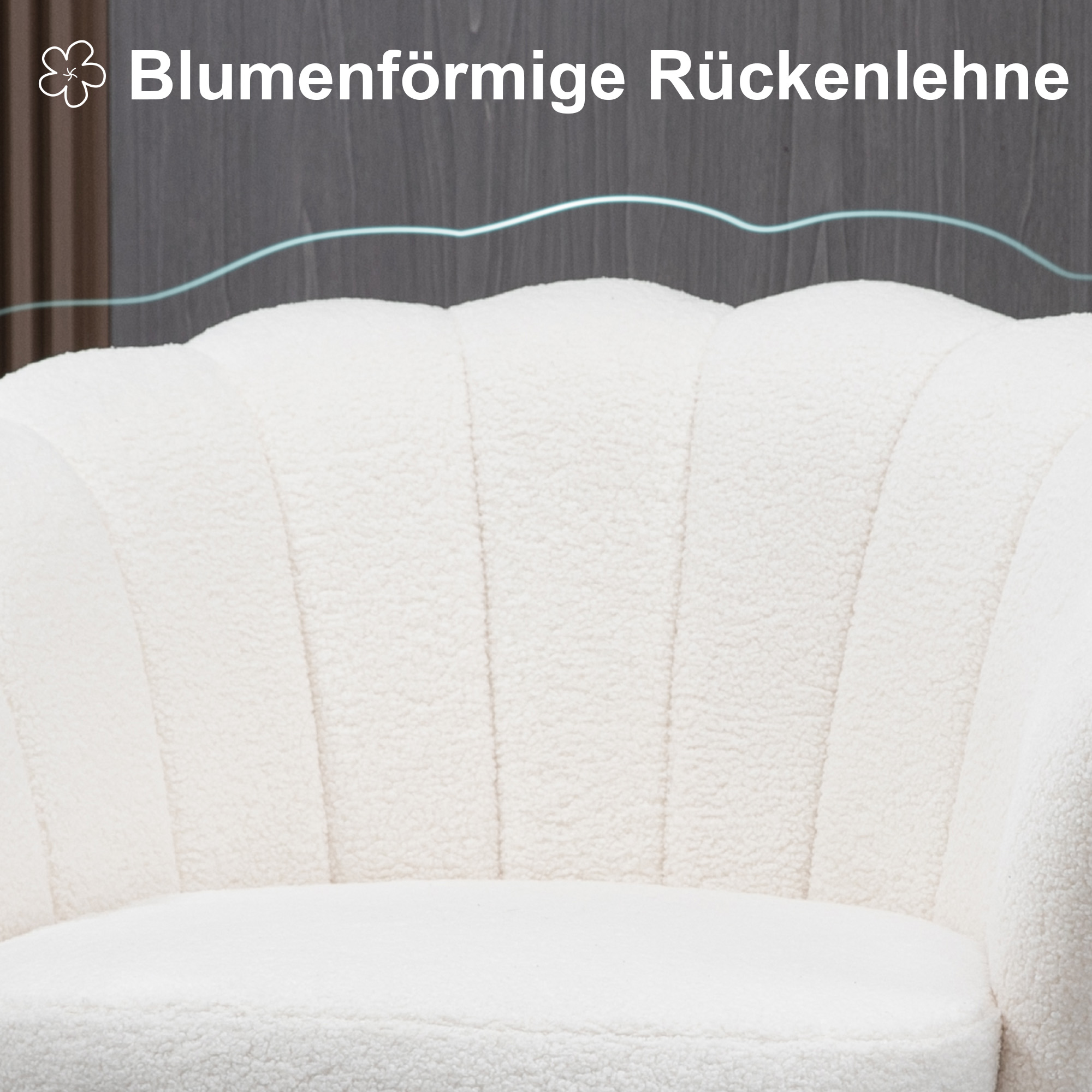 HOMCOM Fauteuil in Schelpvorm, Relaxstoel, Ontspanningsstoel, Metalen Poten in Goudlook, 79D x 77B x 77H cm, Wit