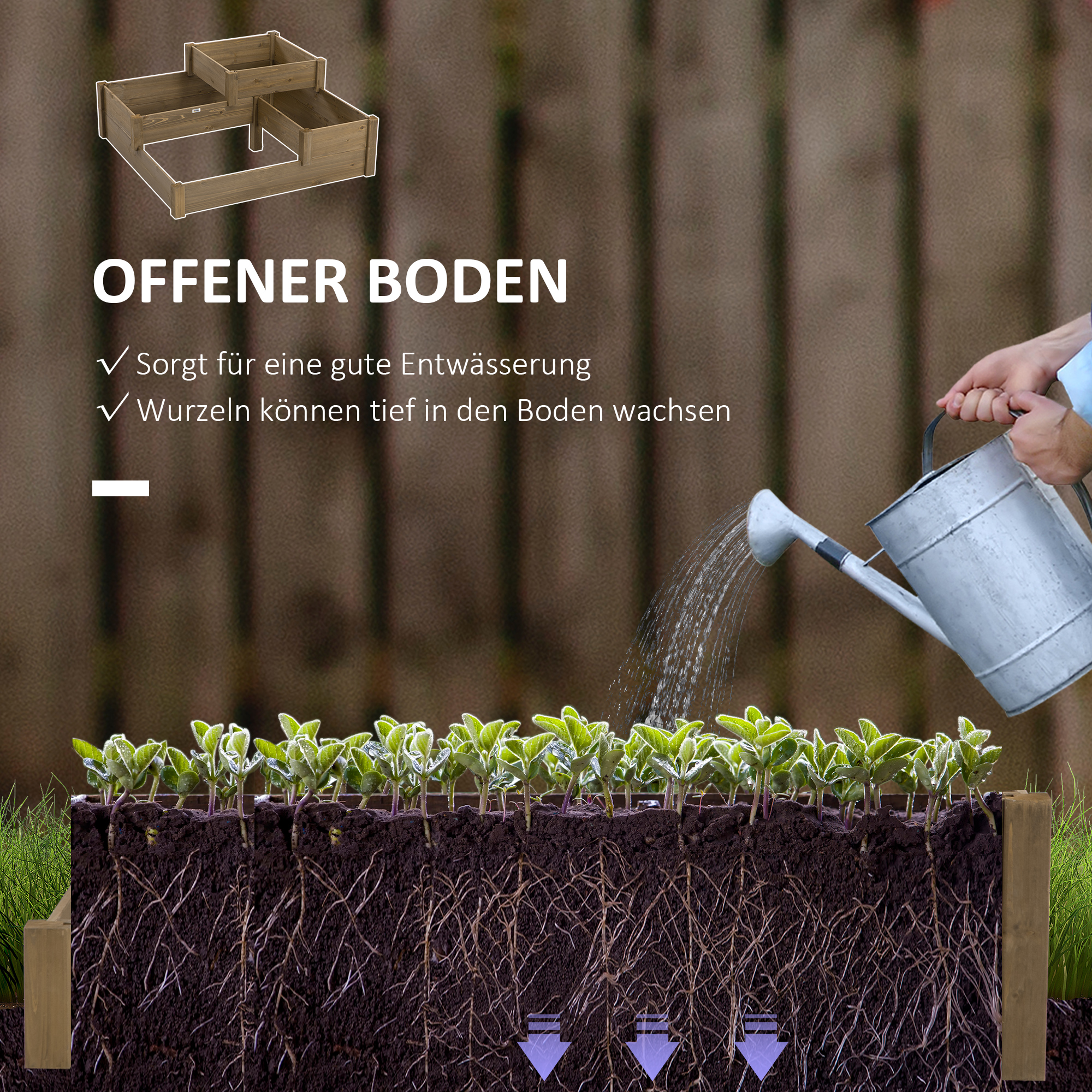 Outsunny bloembak met verhoogd groentebed met 3 treden voor terras en balkon