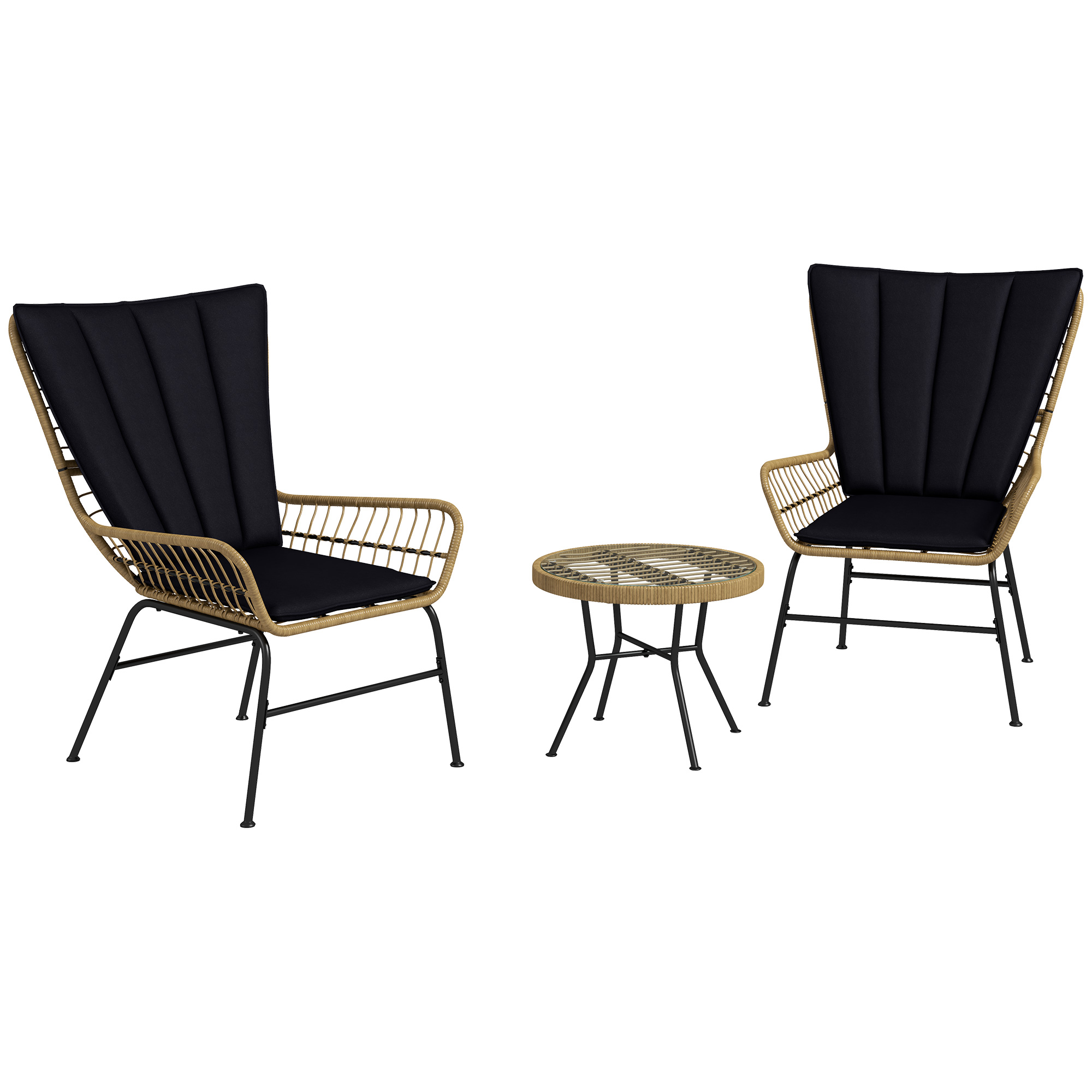 Outsunny Bistroset Balkonmeubelset, Boho-stijl, weerbestendig, 78 x 68 x 95 cm, Zwart